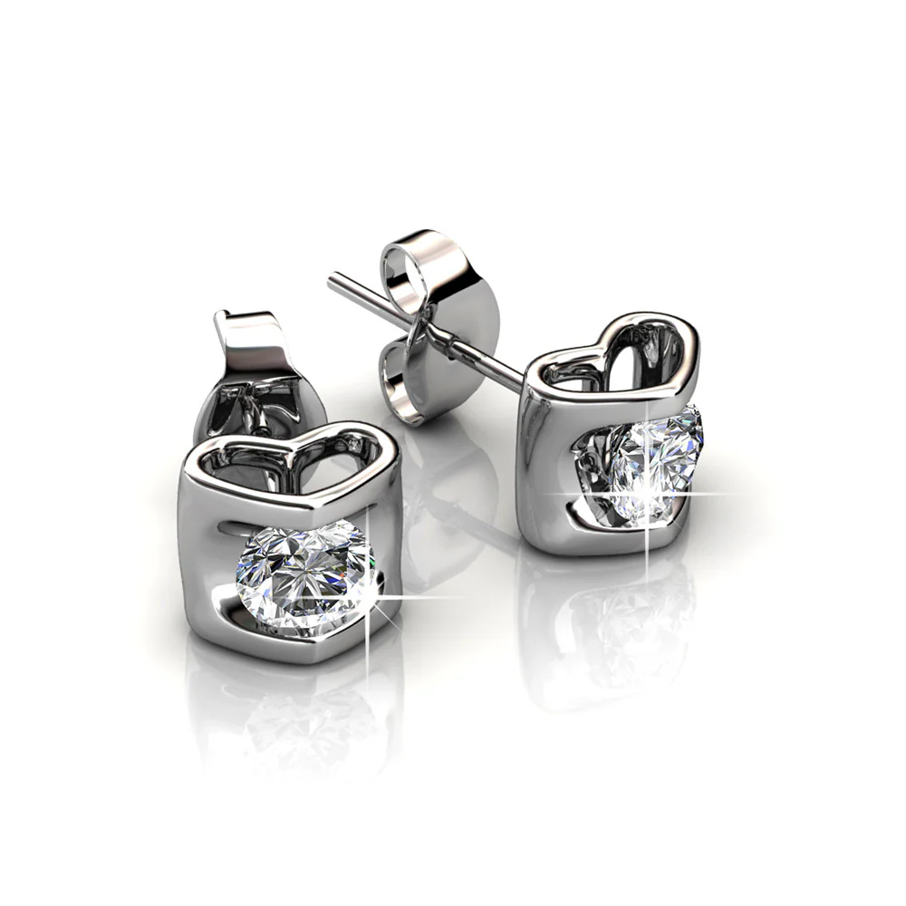 Lindsey 18k White Gold Plated Heart Stud Earrings with Swarovski Crystals - Final Sale - Image 6