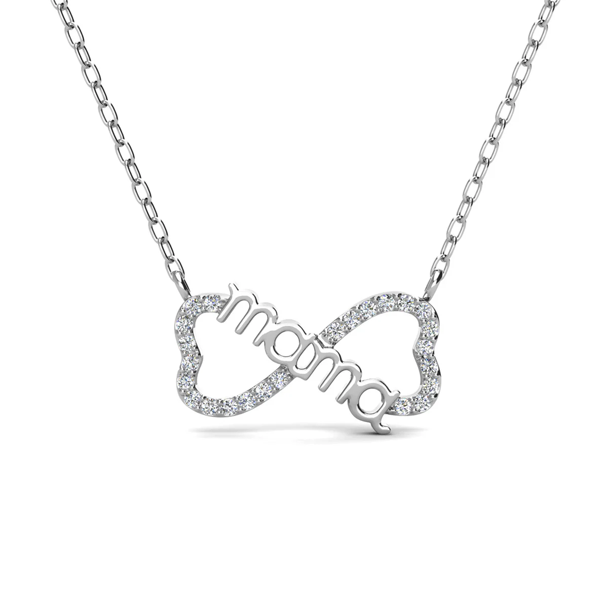 Lisa 18k White Gold Plated Infinity Mom Heart Necklace with Swarovski Crystals