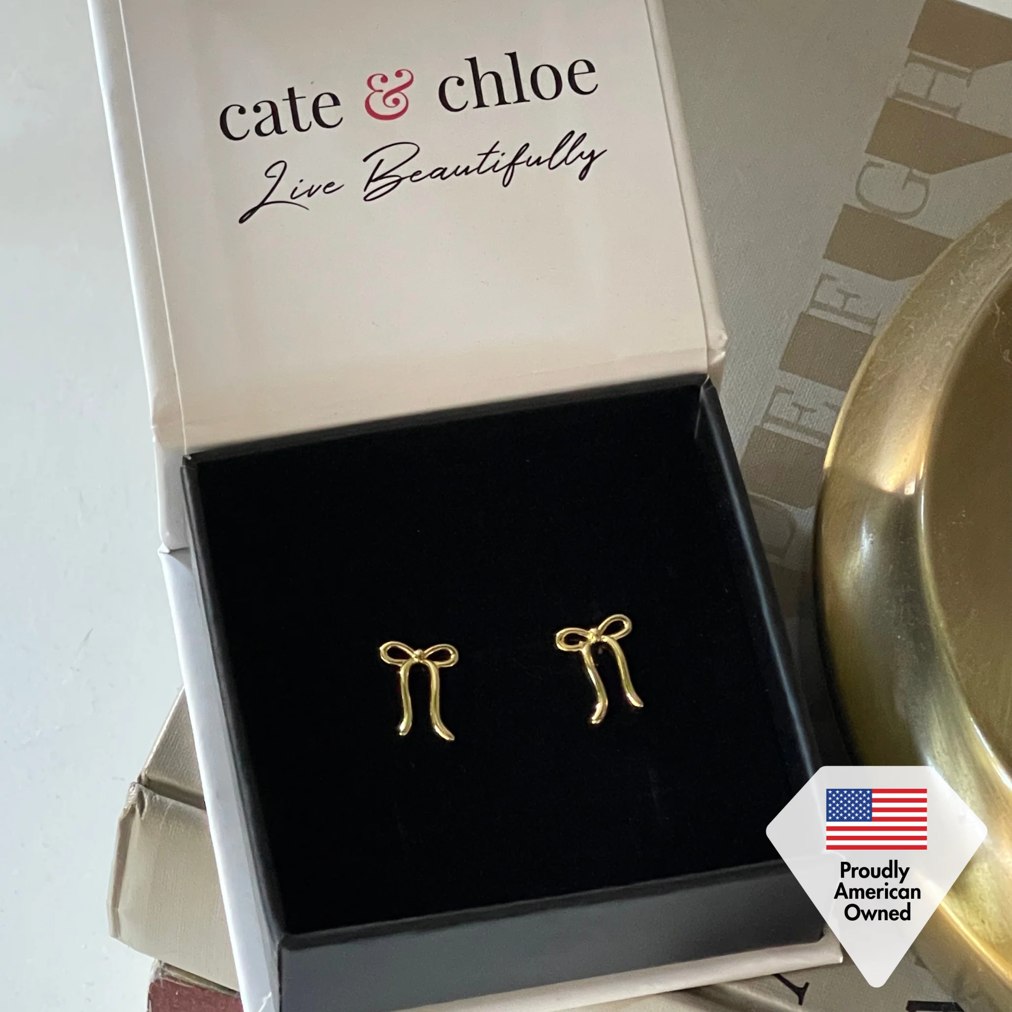 Lola 18k White Gold Plated Ribbon/Bow Drop Earrings - Image 7