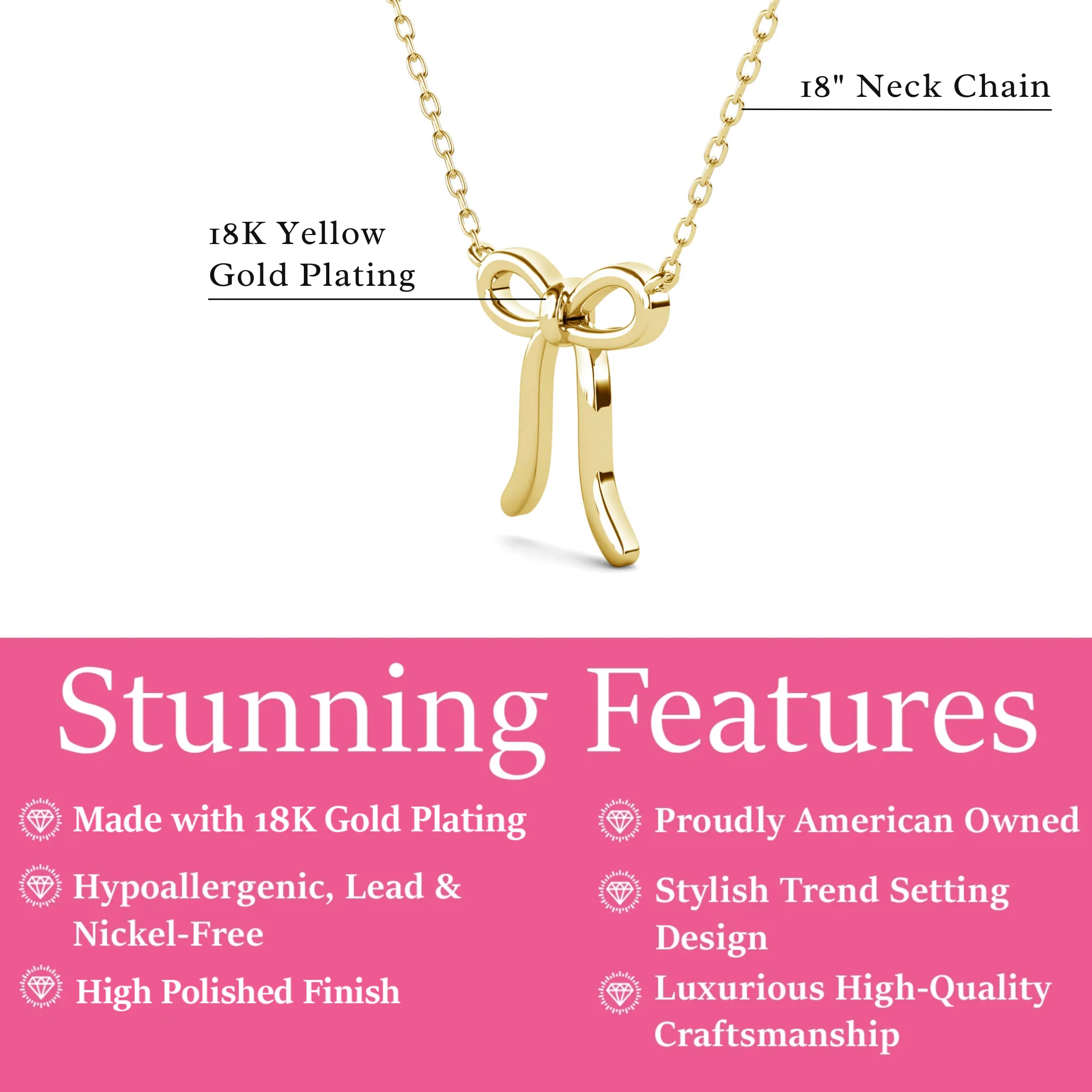 Lola 18k White Gold Plated Ribbon/Bow Pendant Necklace - Image 10