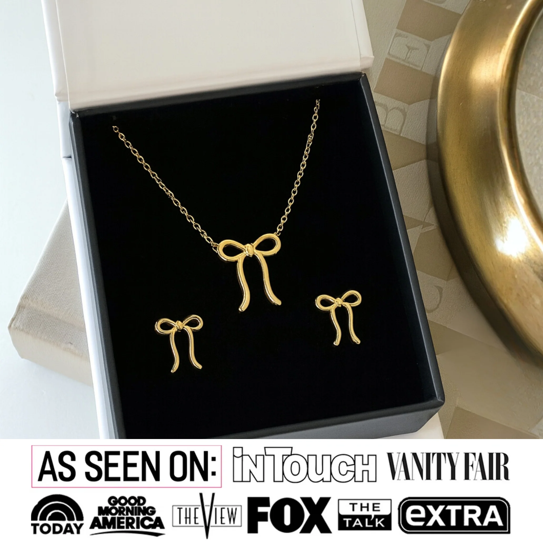 Lola 18k White Gold Plated Ribbon Drop Earrings and Necklace Jewelry Set - Image 2