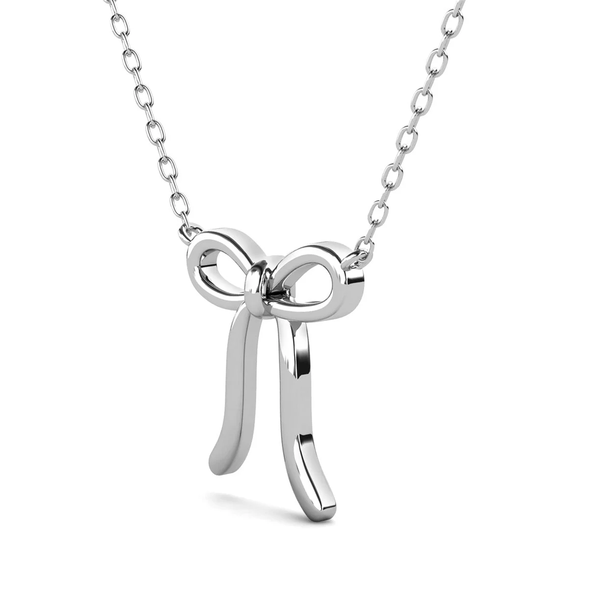 Lola 18k White Gold Plated Ribbon Drop Earrings and Necklace Jewelry Set - Image 9