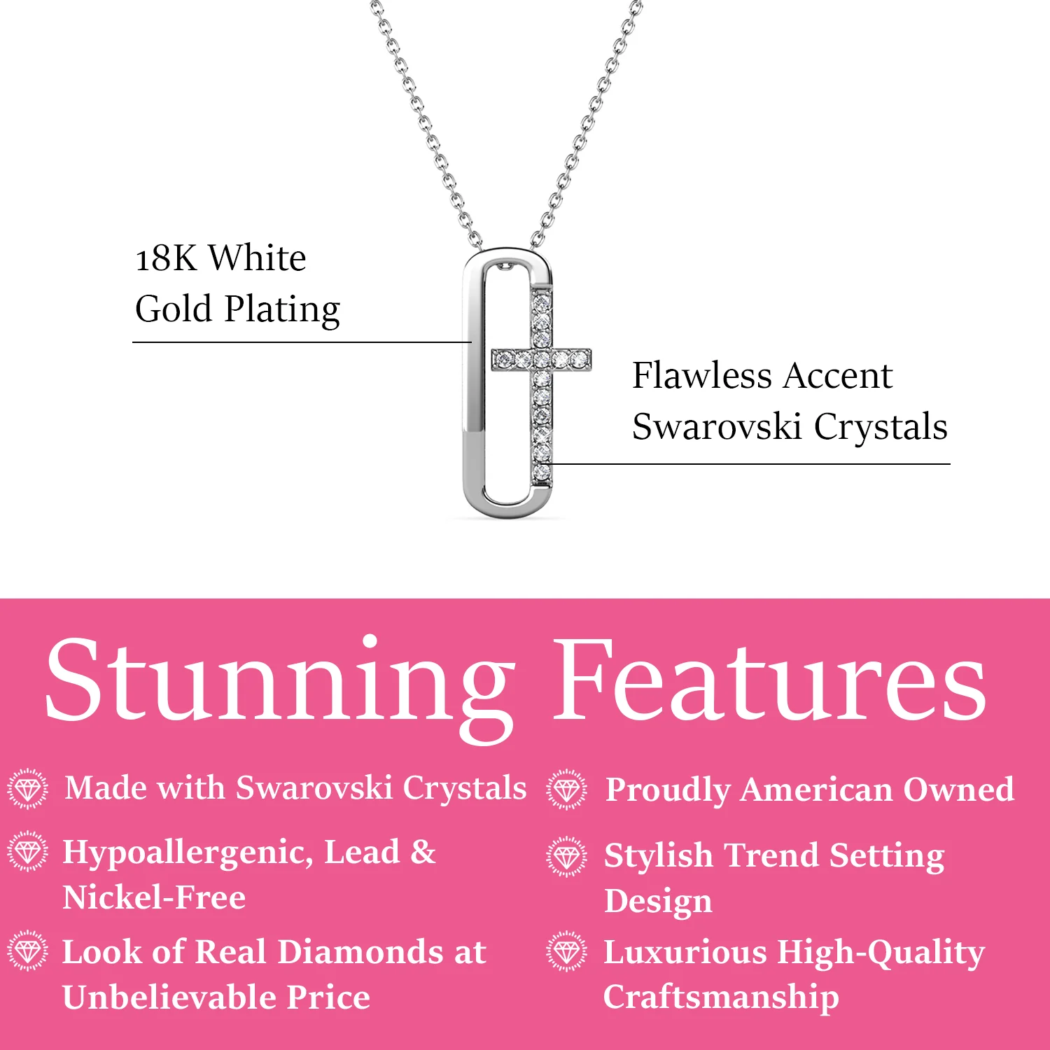 Lona 18k White Gold Plated Silver Cross Necklace with Swarovski Crystals - Image 3