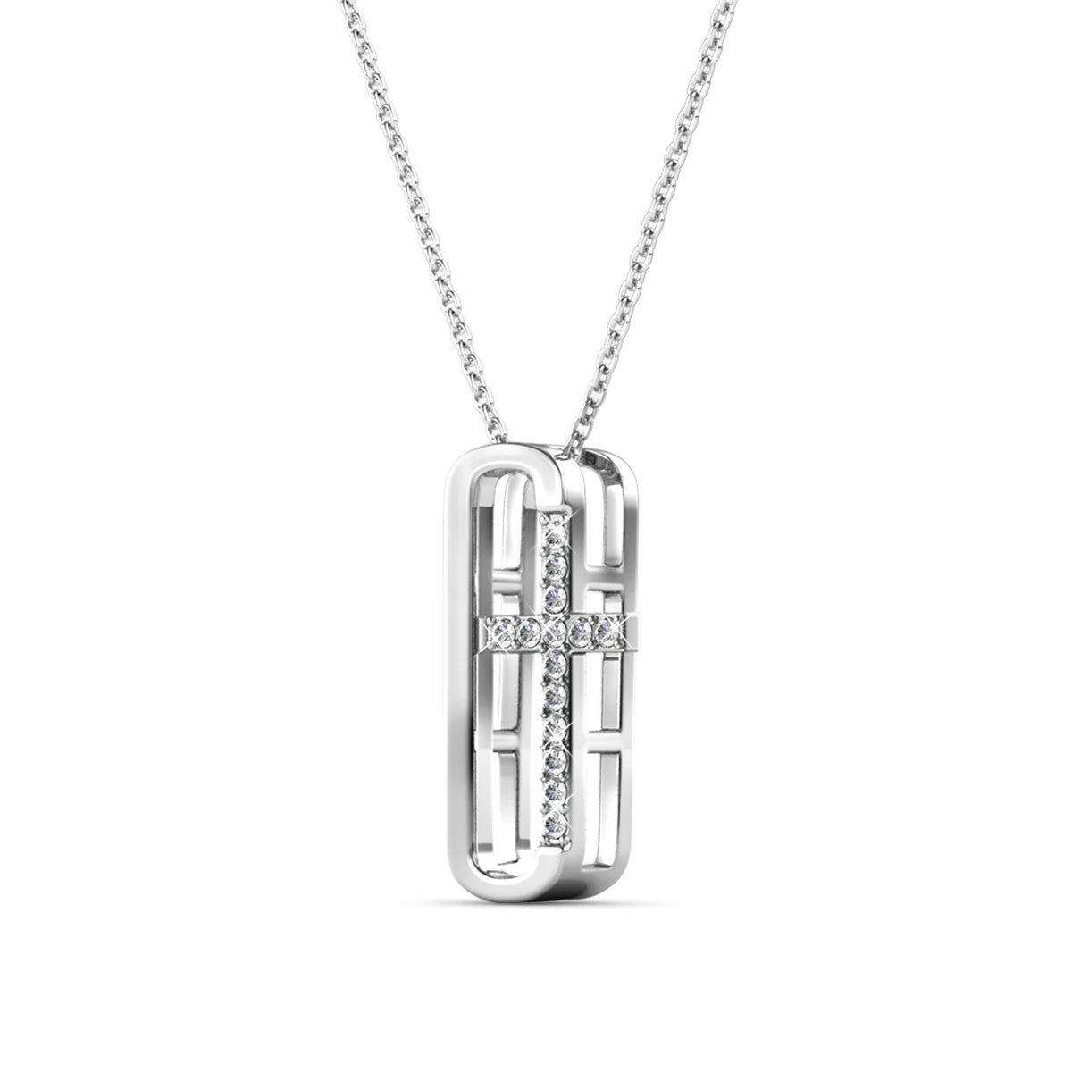 Lona 18k White Gold Plated Silver Cross Necklace with Swarovski Crystals - Image 8