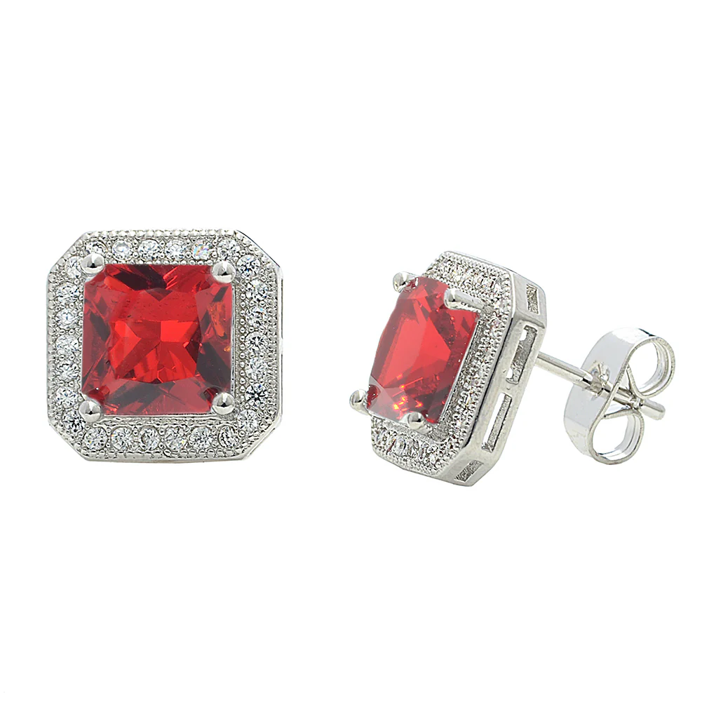 Londyn 18k White Gold Plated Princess Cut Halo Stud Earrings with Simulated Diamond Crystals — Final Sale - Image 10