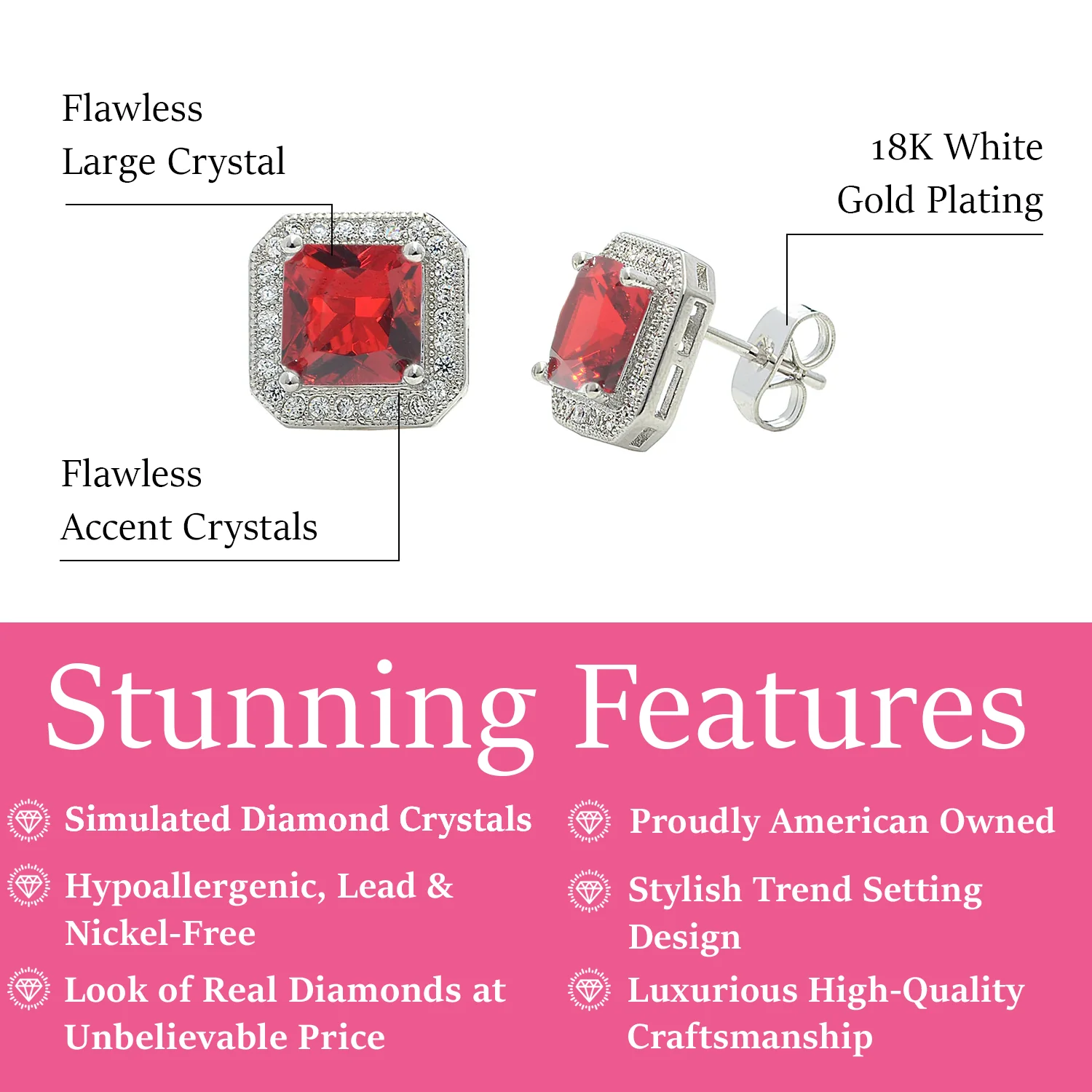 Londyn 18k White Gold Plated Princess Cut Halo Stud Earrings with Simulated Diamond Crystals — Final Sale - Image 11