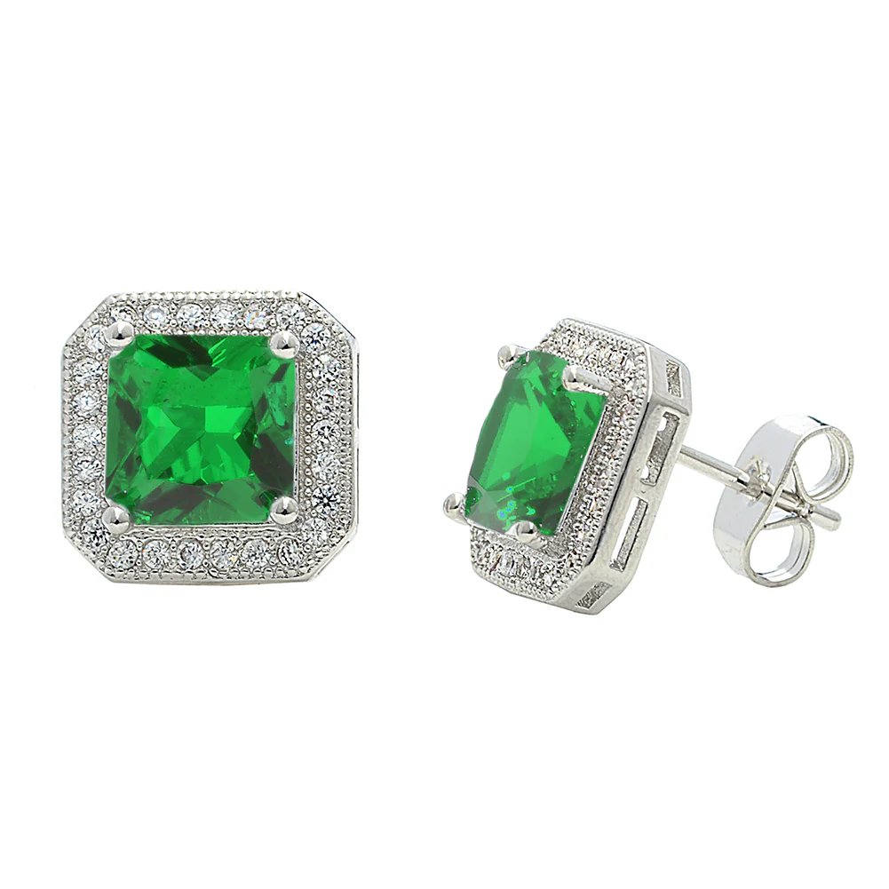Londyn 18k White Gold Plated Princess Cut Halo Stud Earrings with Simulated Diamond Crystals — Final Sale - Image 12