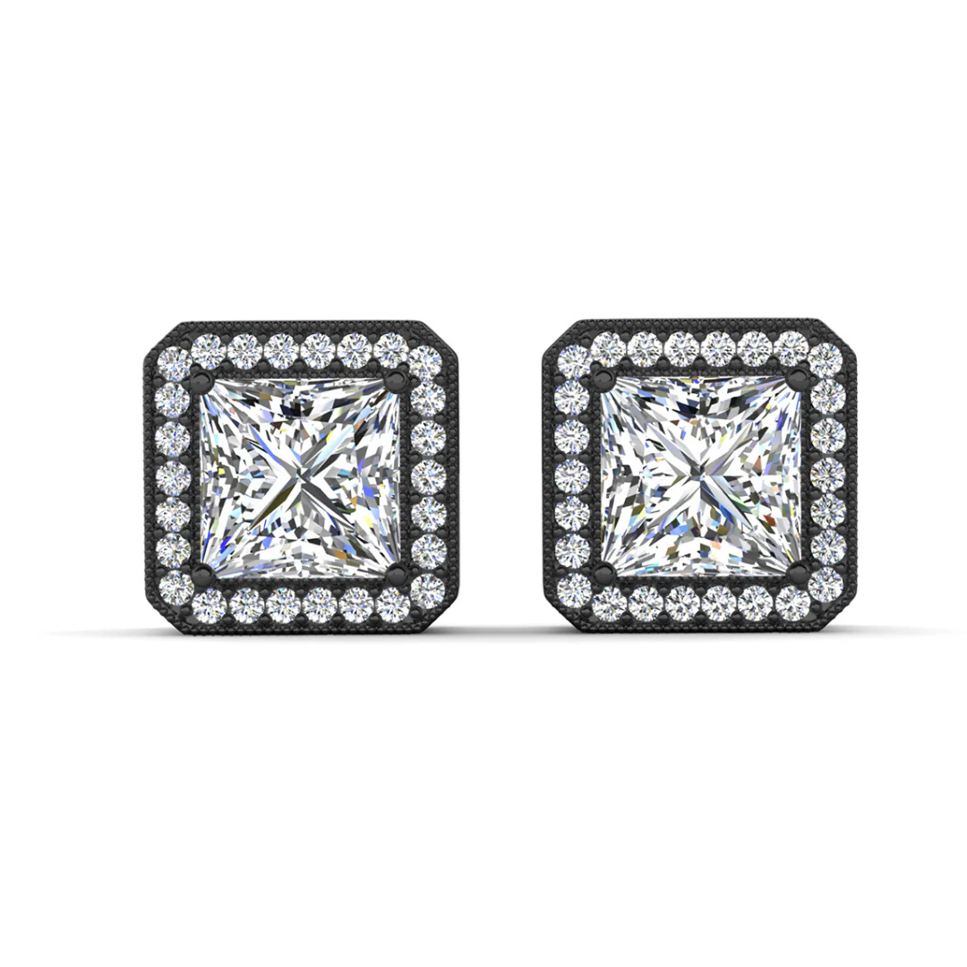 Londyn 18k White Gold Plated Princess Cut Halo Stud Earrings with Simulated Diamond Crystals — Final Sale - Image 7