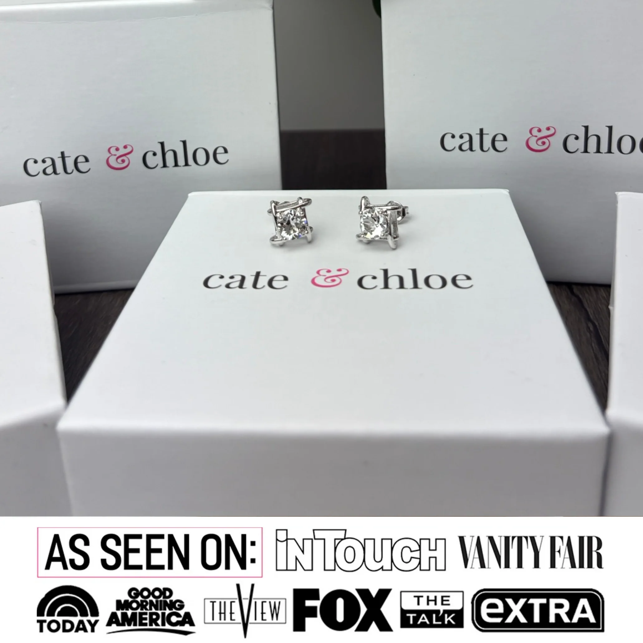 Lorelei 18k White Gold Plated Stud Earrings with Round Swarovski Crystals - Image 2