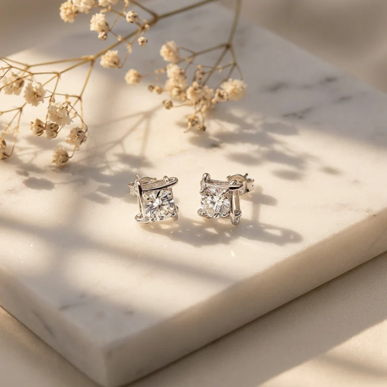 Lorelei 18k White Gold Plated Stud Earrings with Round Swarovski Crystals - Image 6