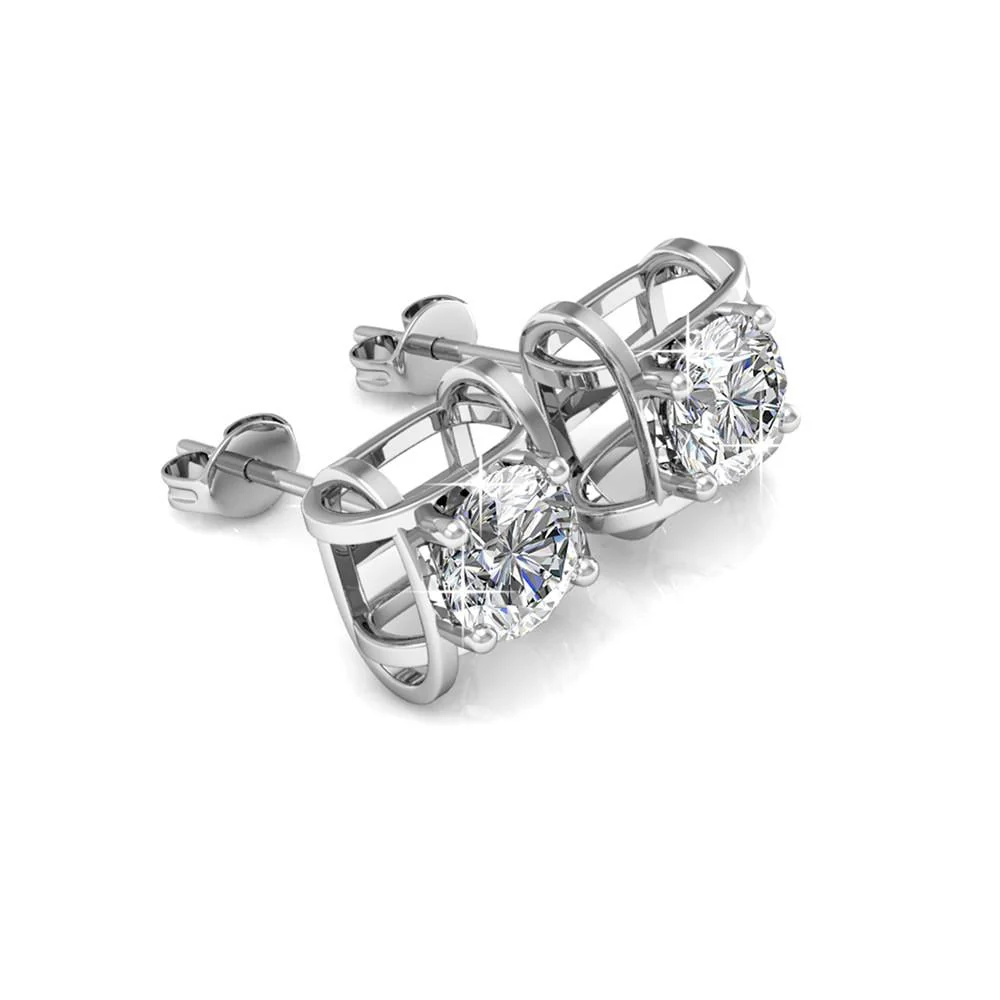 Lorelei 18k White Gold Plated Stud Earrings with Round Swarovski Crystals - Image 7