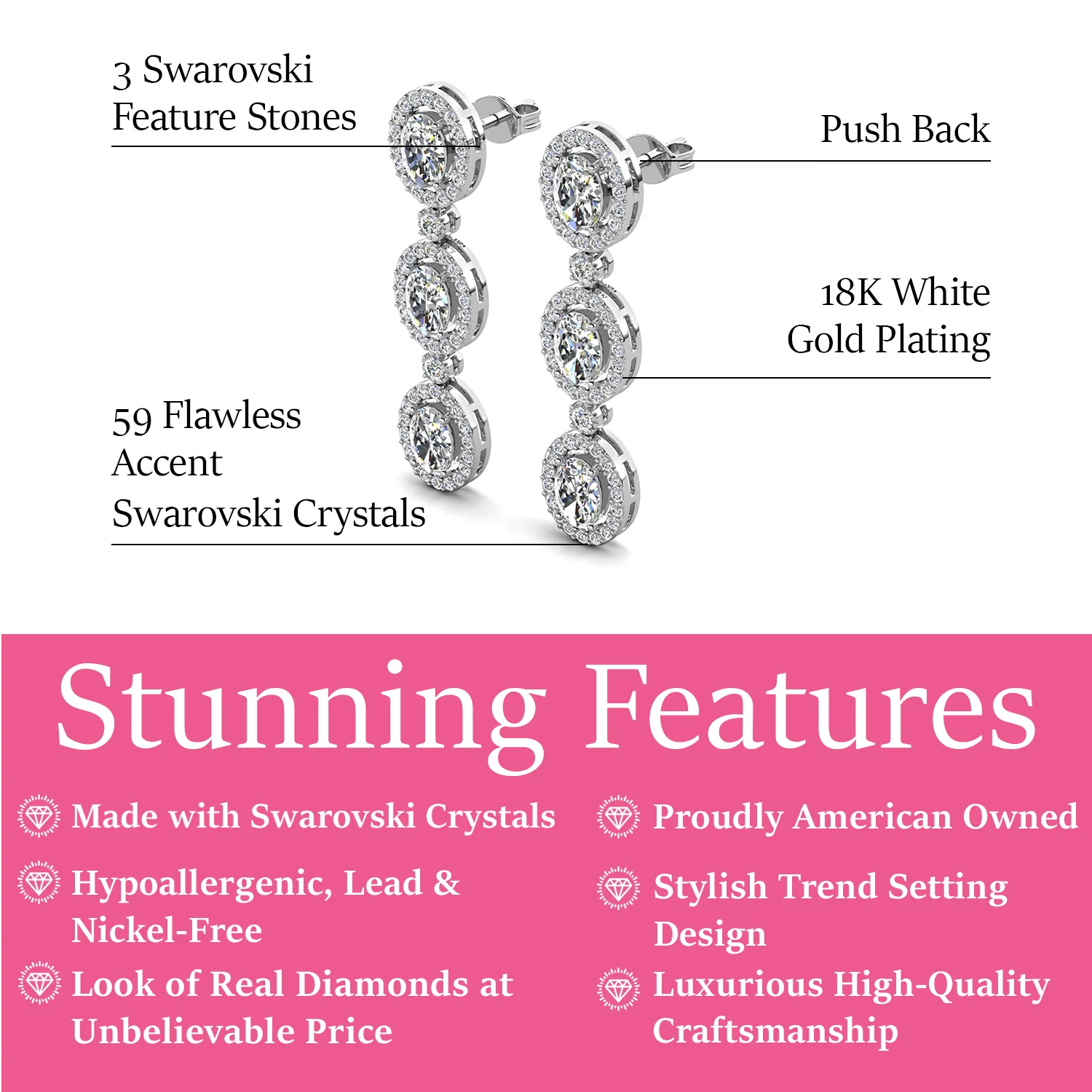 Lorraine 18k White Gold Plated Dangle Earrings with Swarovski Crystals - Image 3