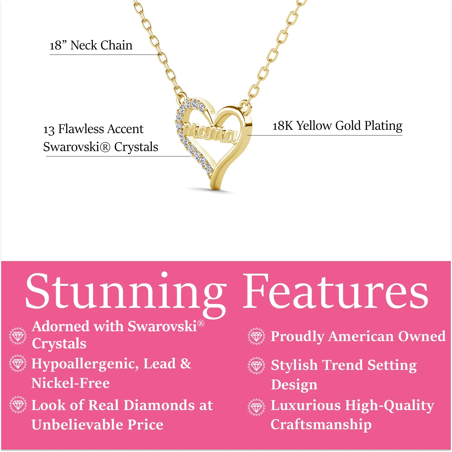 Louise 18k White Gold Plated Mama Heart Necklace with Simulated Diamond Crystals - Image 10