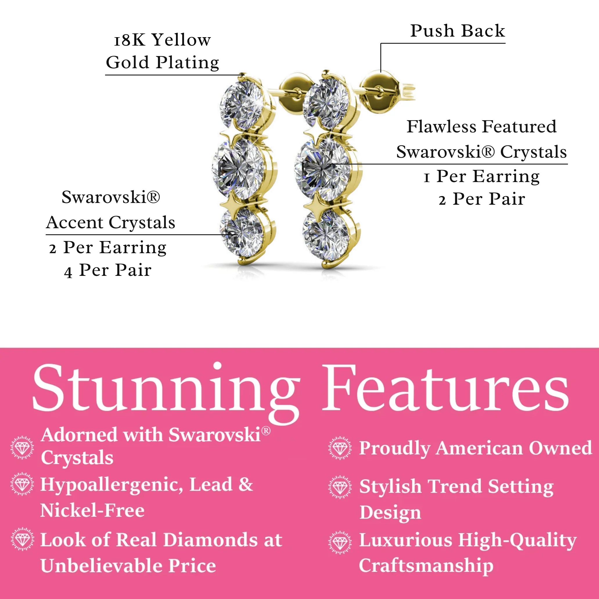 Lucille 18k White Gold Plated Stud Drop Earrings with Swarovski Crystals — Fab Fav - Image 12