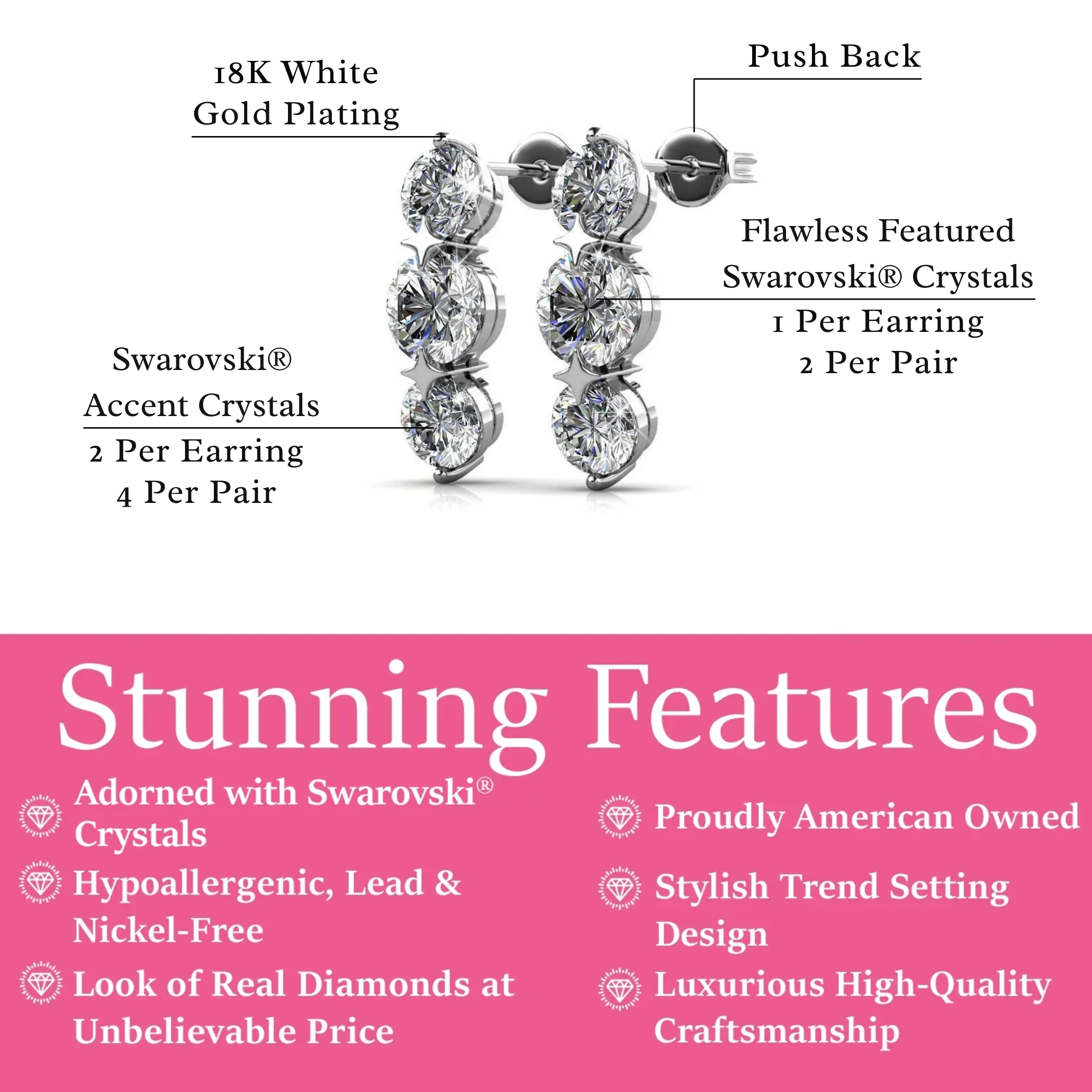Lucille 18k White Gold Plated Stud Drop Earrings with Swarovski Crystals — Fab Fav - Image 4