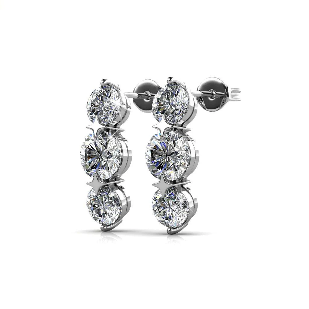 Lucille 18k White Gold Plated Stud Drop Earrings with Swarovski Crystals — Fab Fav - Image 9