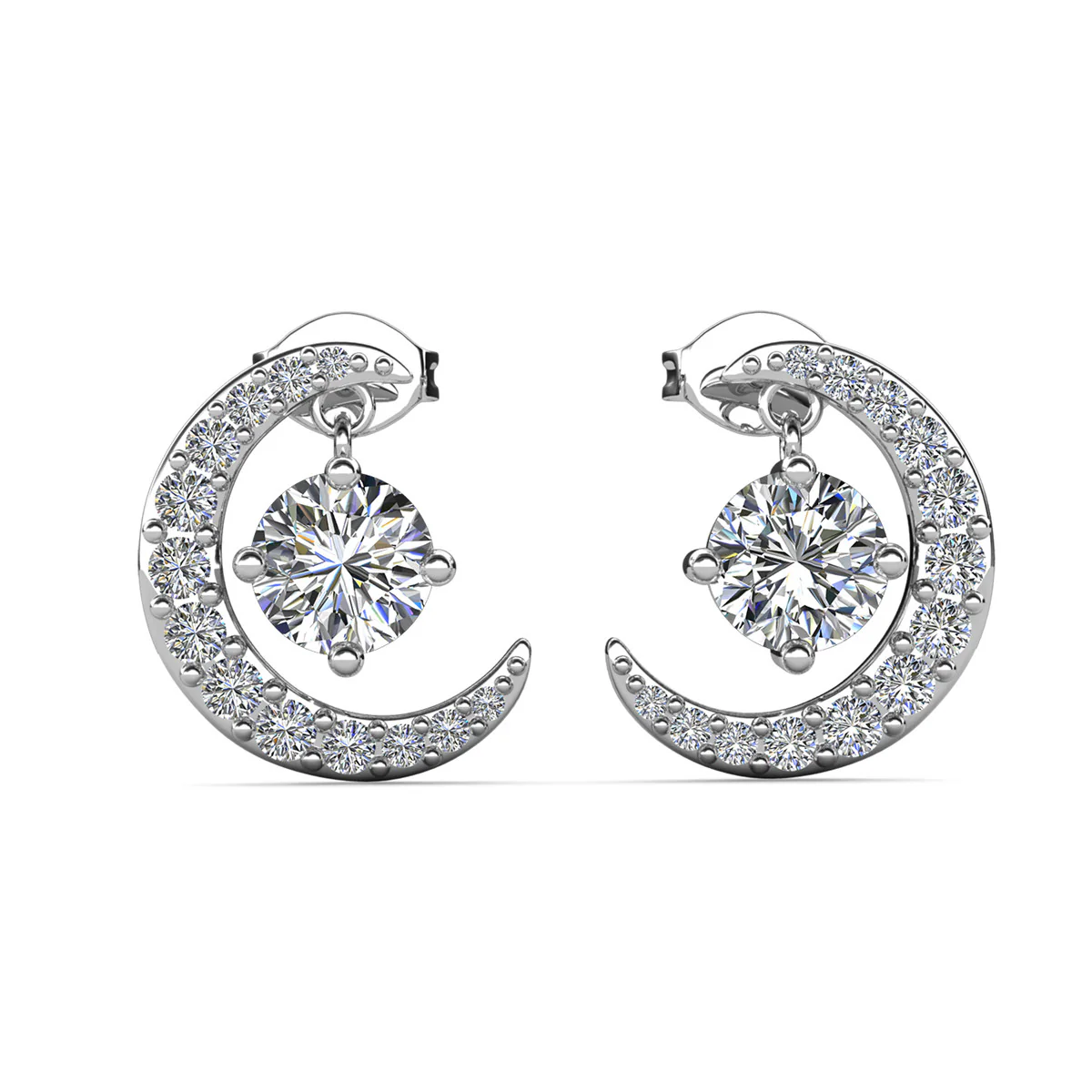 Luna Birthstone 18k White Gold Plated Crescent Stud Earrings with Round Cut Swarovski Crystals - Image 19
