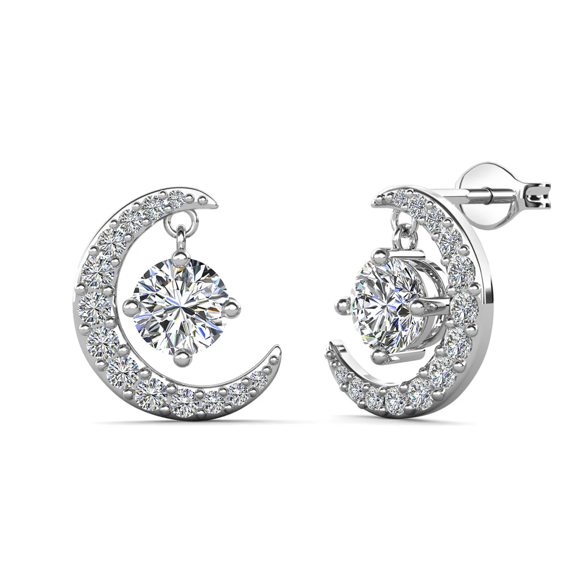 Luna April Birthstone Diamond Earrings 18k White Gold Plated Crescent Stud Earrings with Round Cut Swarovski Crystals - Image 6