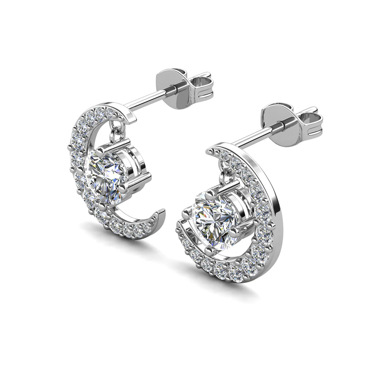 Luna Birthstone 18k White Gold Plated Crescent Stud Earrings with Round Cut Swarovski Crystals - Image 20