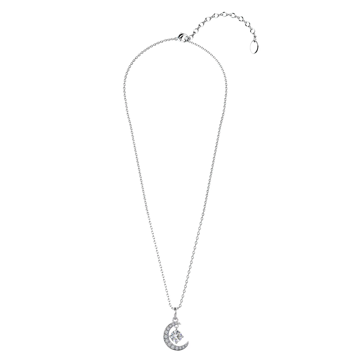 Luna April Birthstone Diamond Necklace 18k White Gold Plated Crescent Pendant Necklace with Round Cut Swarovski Crystals - Image 8