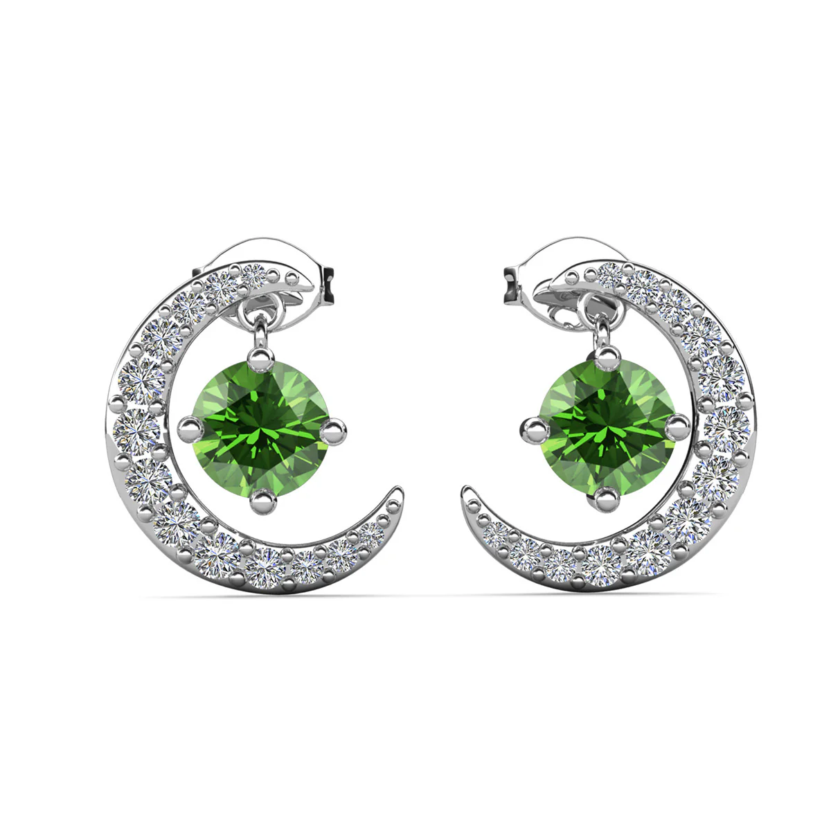 Luna Birthstone 18k White Gold Plated Crescent Stud Earrings with Round Cut Swarovski Crystals - Image 35
