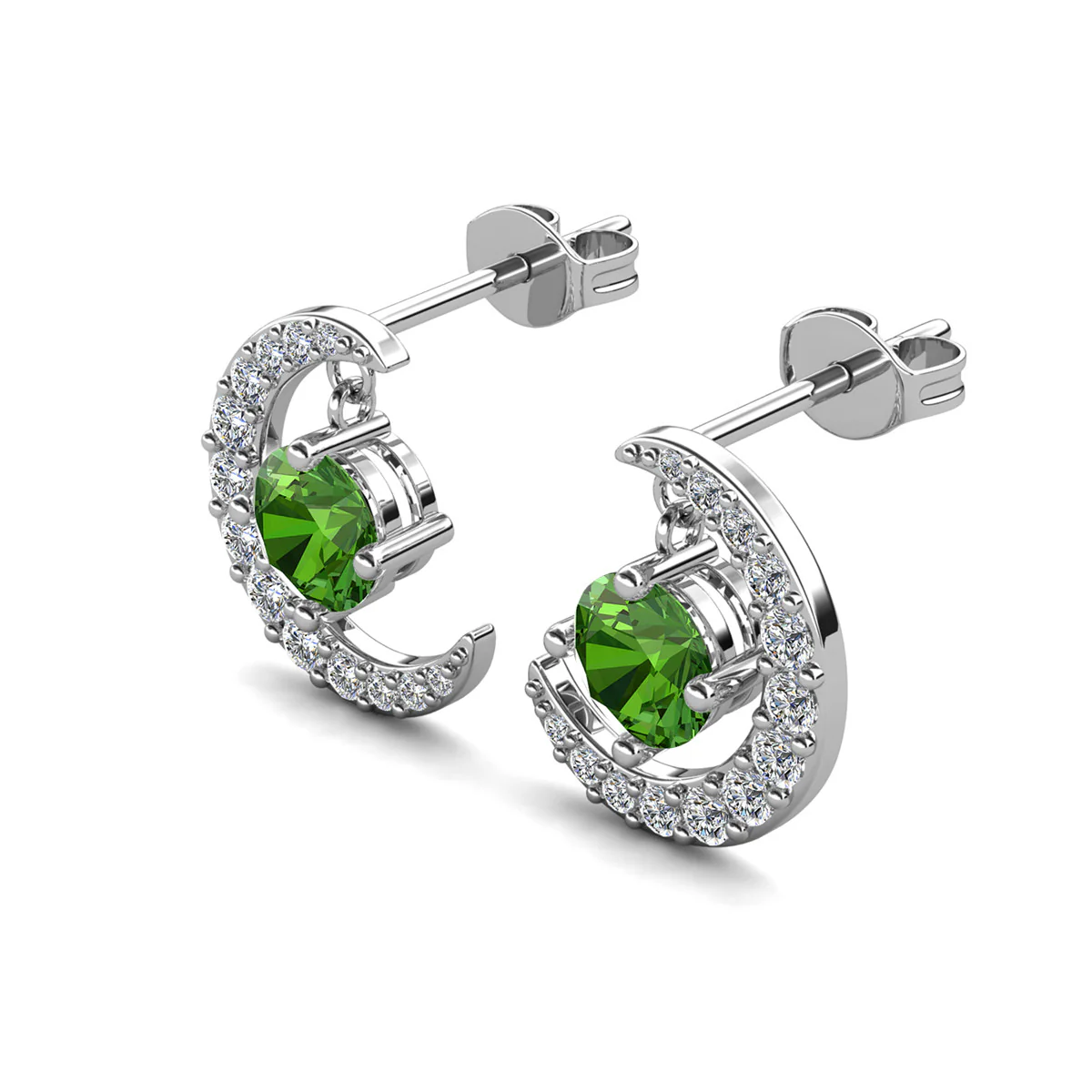 Luna Birthstone 18k White Gold Plated Crescent Stud Earrings with Round Cut Swarovski Crystals - Image 36