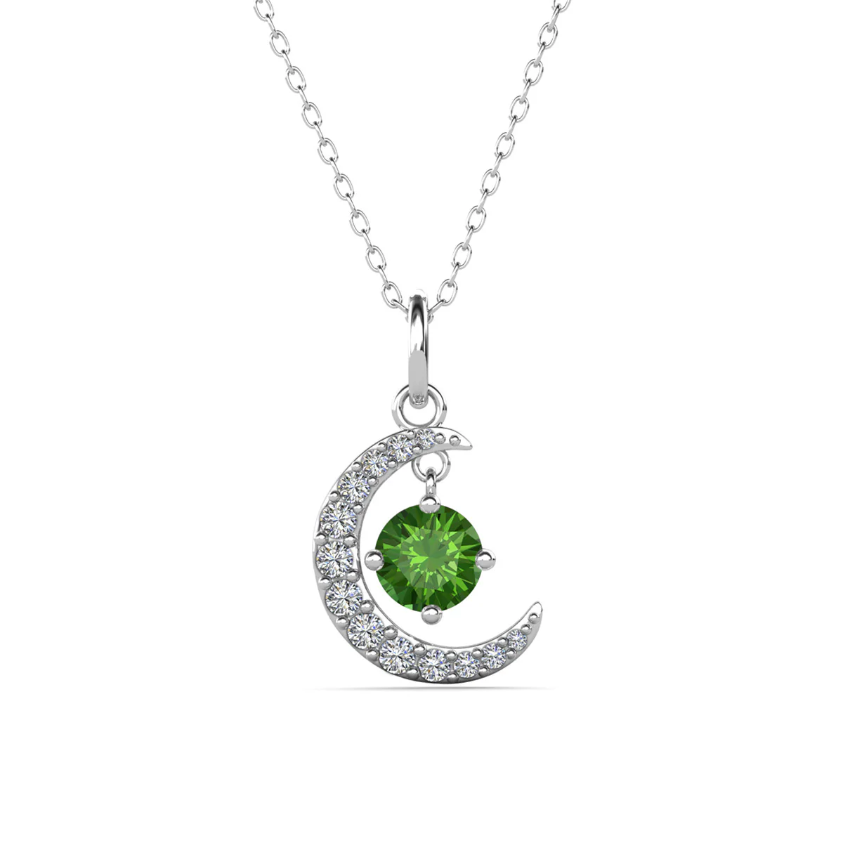 Luna August Birthstone Peridot Necklace 18k White Gold Plated Crescent Pendant Necklace with Round Cut Swarovski Crystals