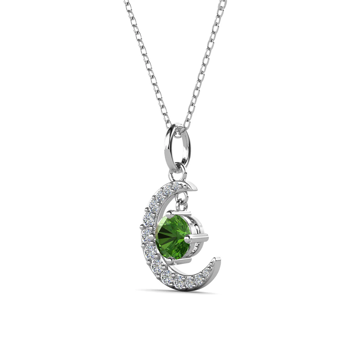 Luna August Birthstone Peridot Necklace 18k White Gold Plated Crescent Pendant Necklace with Round Cut Swarovski Crystals - Image 6