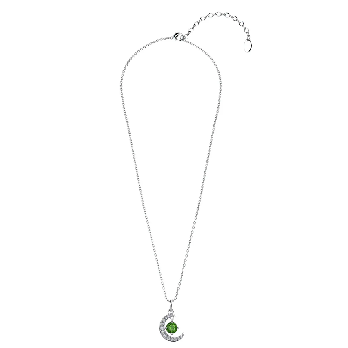 Luna August Birthstone Peridot Necklace 18k White Gold Plated Crescent Pendant Necklace with Round Cut Swarovski Crystals - Image 7