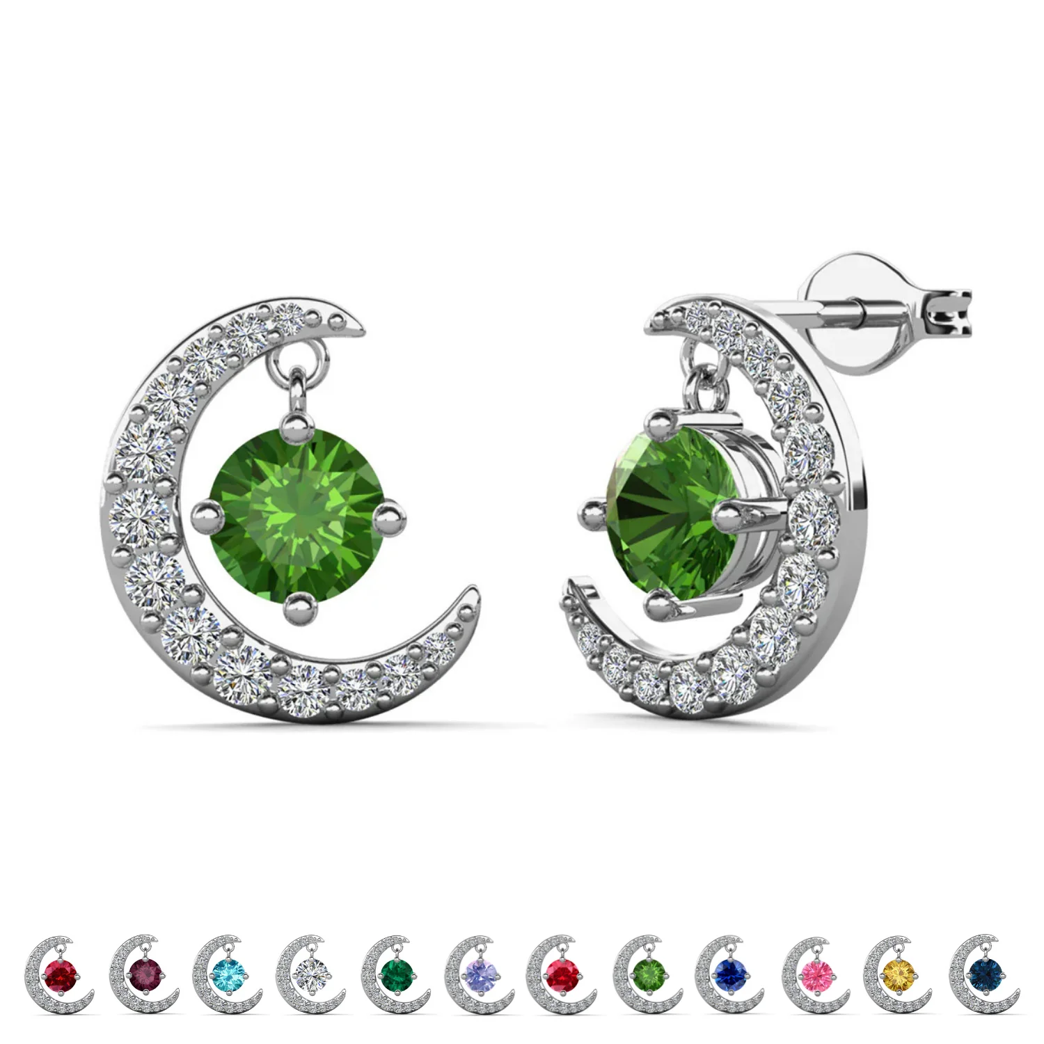 Luna Birthstone 18k White Gold Plated Crescent Stud Earrings with Round Cut Swarovski Crystals - Image 33