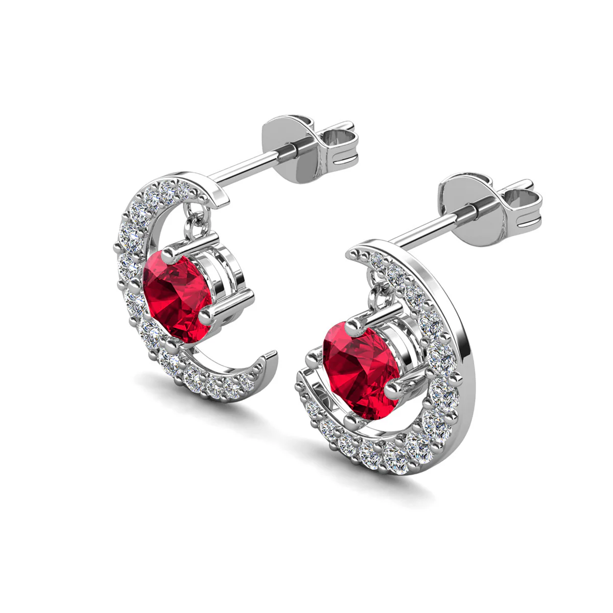 Luna Birthstone 18k White Gold Plated Crescent Stud Earrings with Round Cut Swarovski Crystals - Image 8