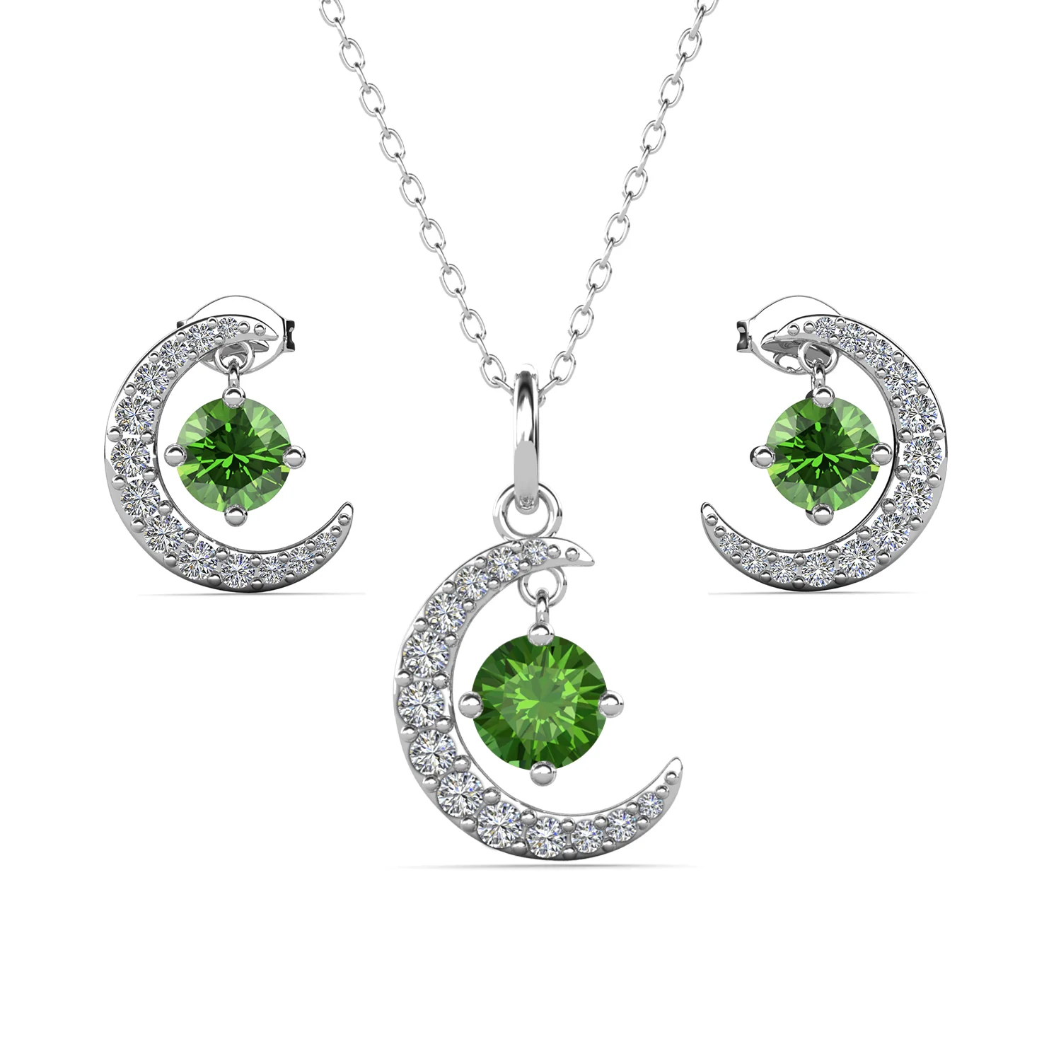 Luna Birthstone 18k White Gold Plated Silver Crescent Earrings and Necklace Set with Swarovski Crystals - Image 19