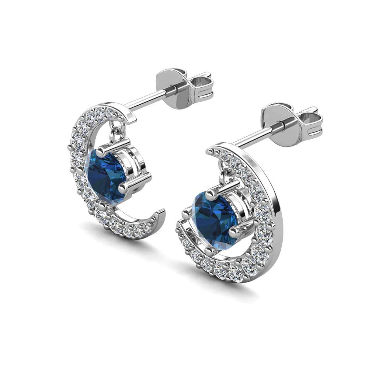 Luna Birthstone 18k White Gold Plated Crescent Stud Earrings with Round Cut Swarovski Crystals - Image 52