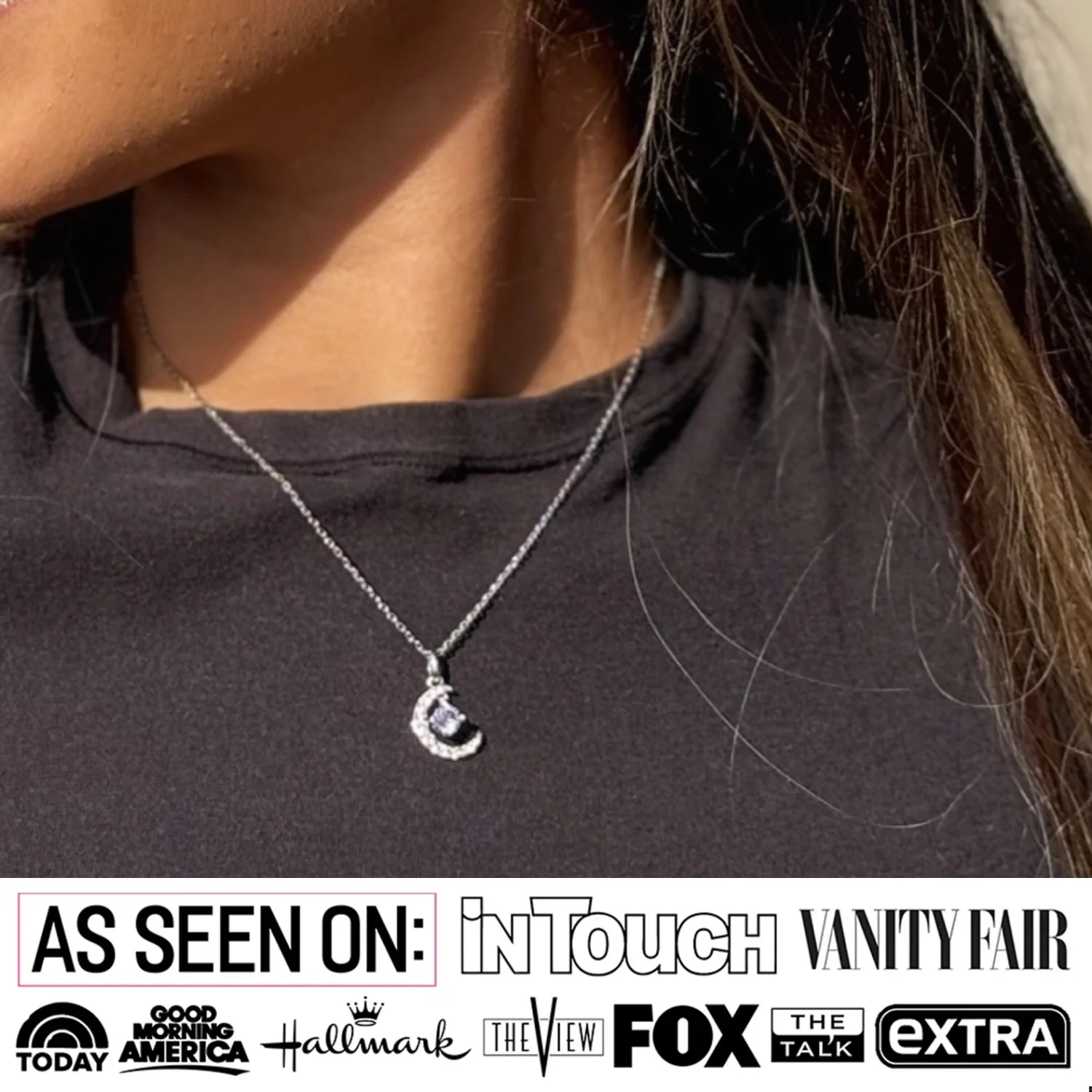 Luna July Birthstone Ruby Necklace 18k White Gold Plated Crescent Pendant Necklace with Round Cut Swarovski Crystals - Image 2