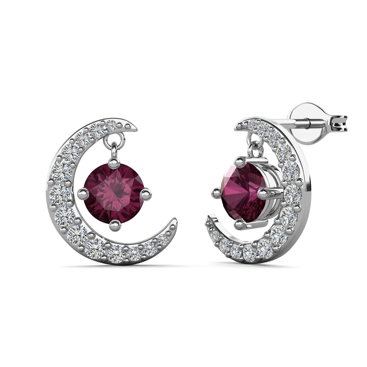 Luna February Birthstone Amethyst Earrings 18k White Gold Plated Crescent Stud Earrings with Round Cut Swarovski Crystals - Image 6