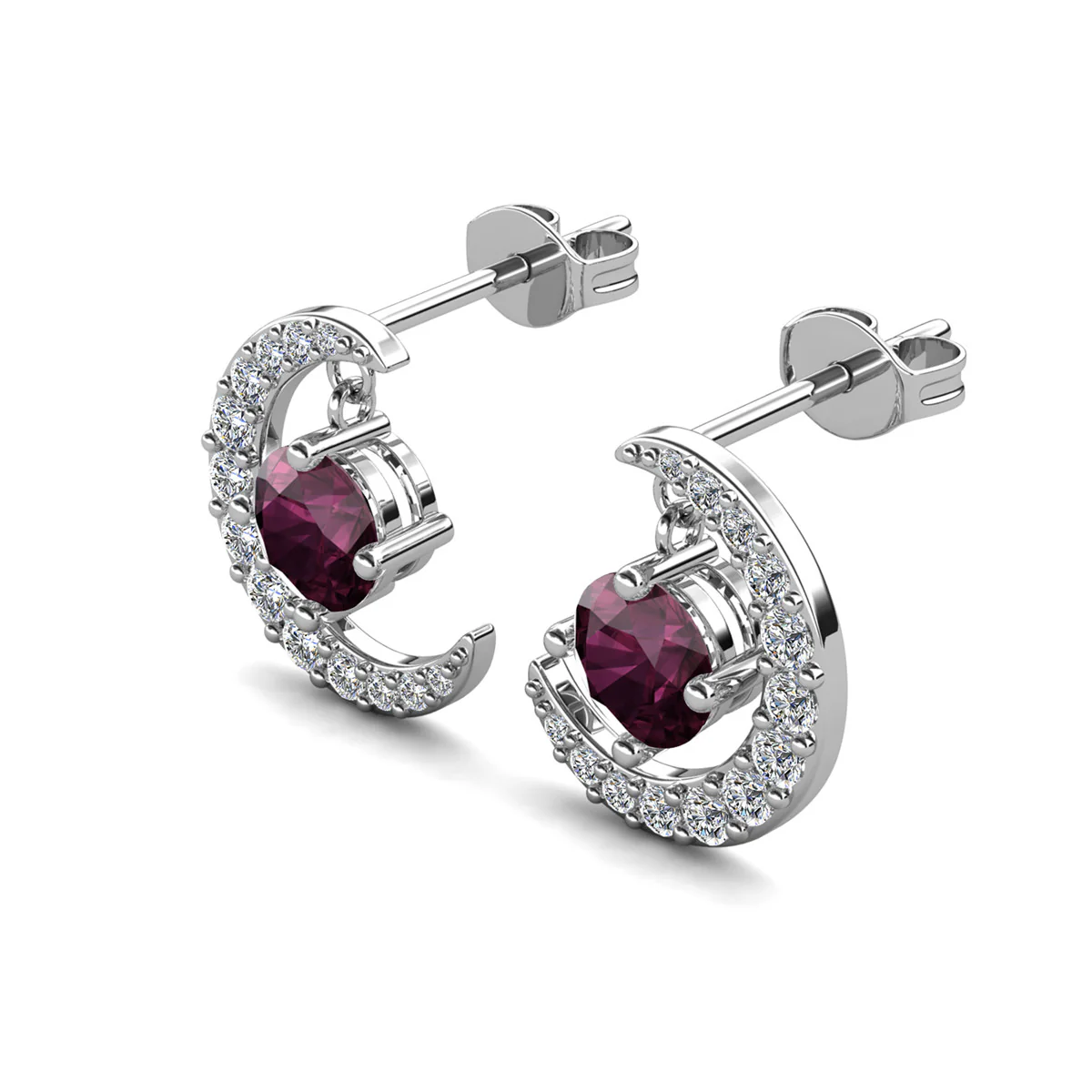 Luna Birthstone 18k White Gold Plated Crescent Stud Earrings with Round Cut Swarovski Crystals - Image 12