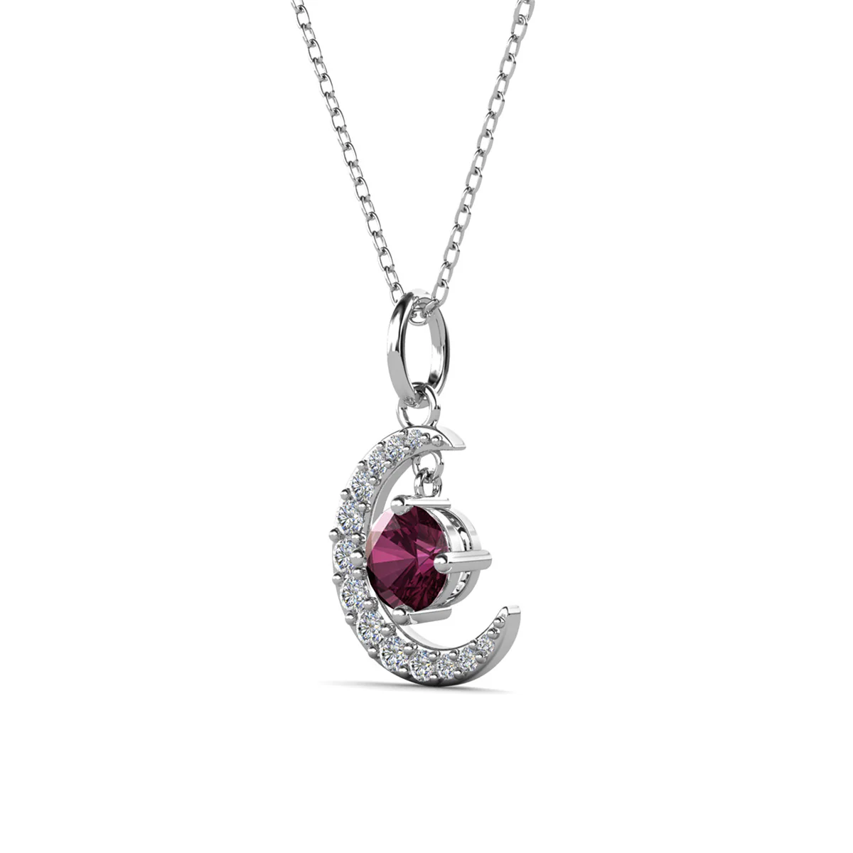 Luna Birthstone Necklace 18k White Gold Plated Crescent Pendant Necklace with Round Cut Swarovski Crystals - Image 10