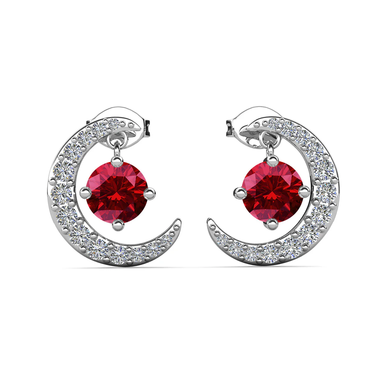 Luna Birthstone 18k White Gold Plated Crescent Stud Earrings with Round Cut Swarovski Crystals - Image 7
