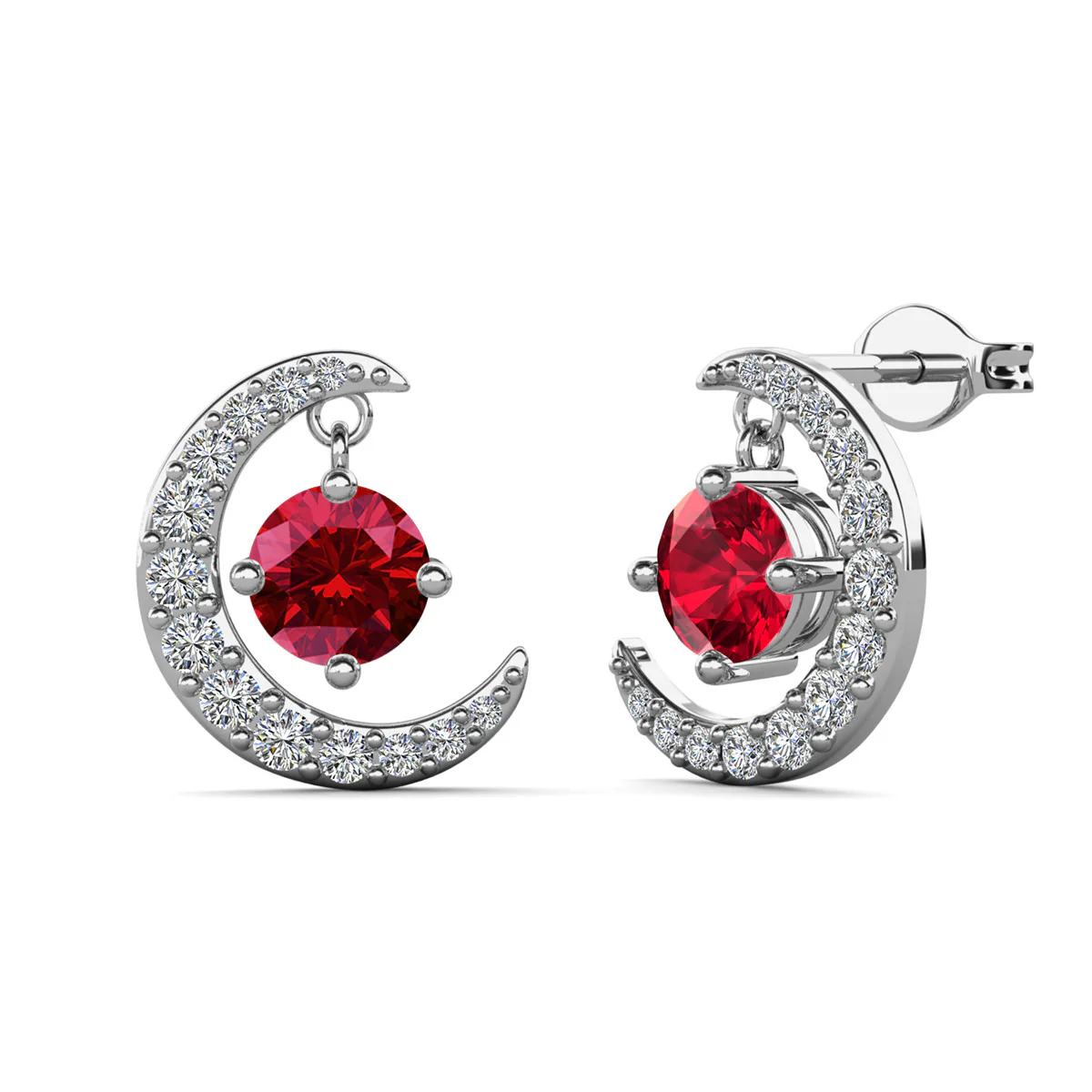 Luna January Birthstone Garnet Earrings 18k White Gold Plated Crescent Stud Earrings with Round Cut Swarovski Crystals - Image 7