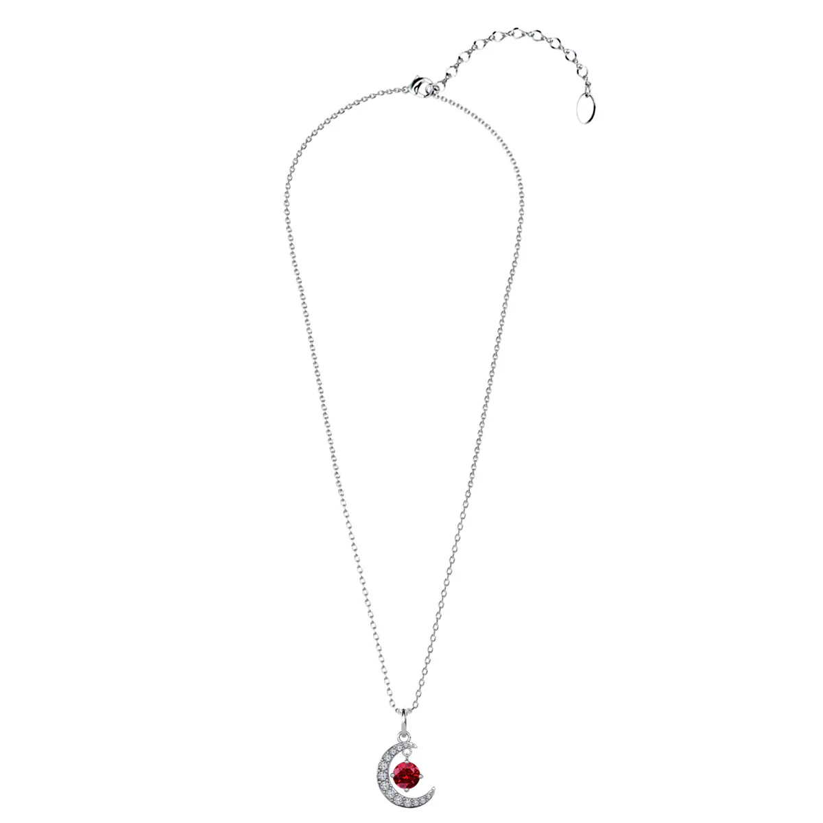 Luna January Birthstone Garnet Necklace 18k White Gold Plated Crescent Pendant Necklace with Round Cut Swarovski Crystals - Image 8