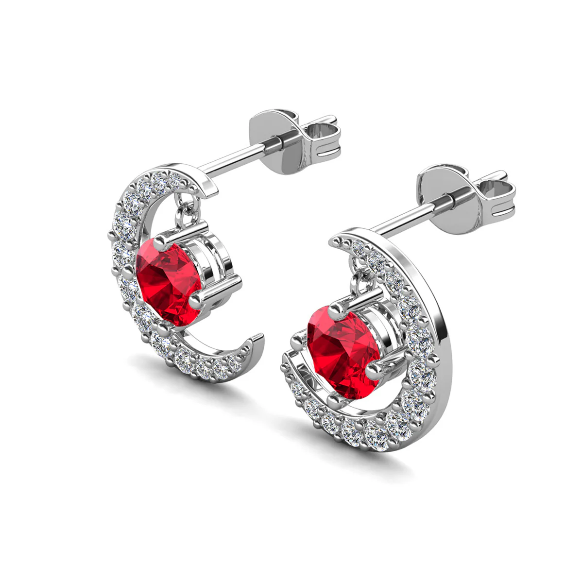 Luna Birthstone 18k White Gold Plated Crescent Stud Earrings with Round Cut Swarovski Crystals - Image 32