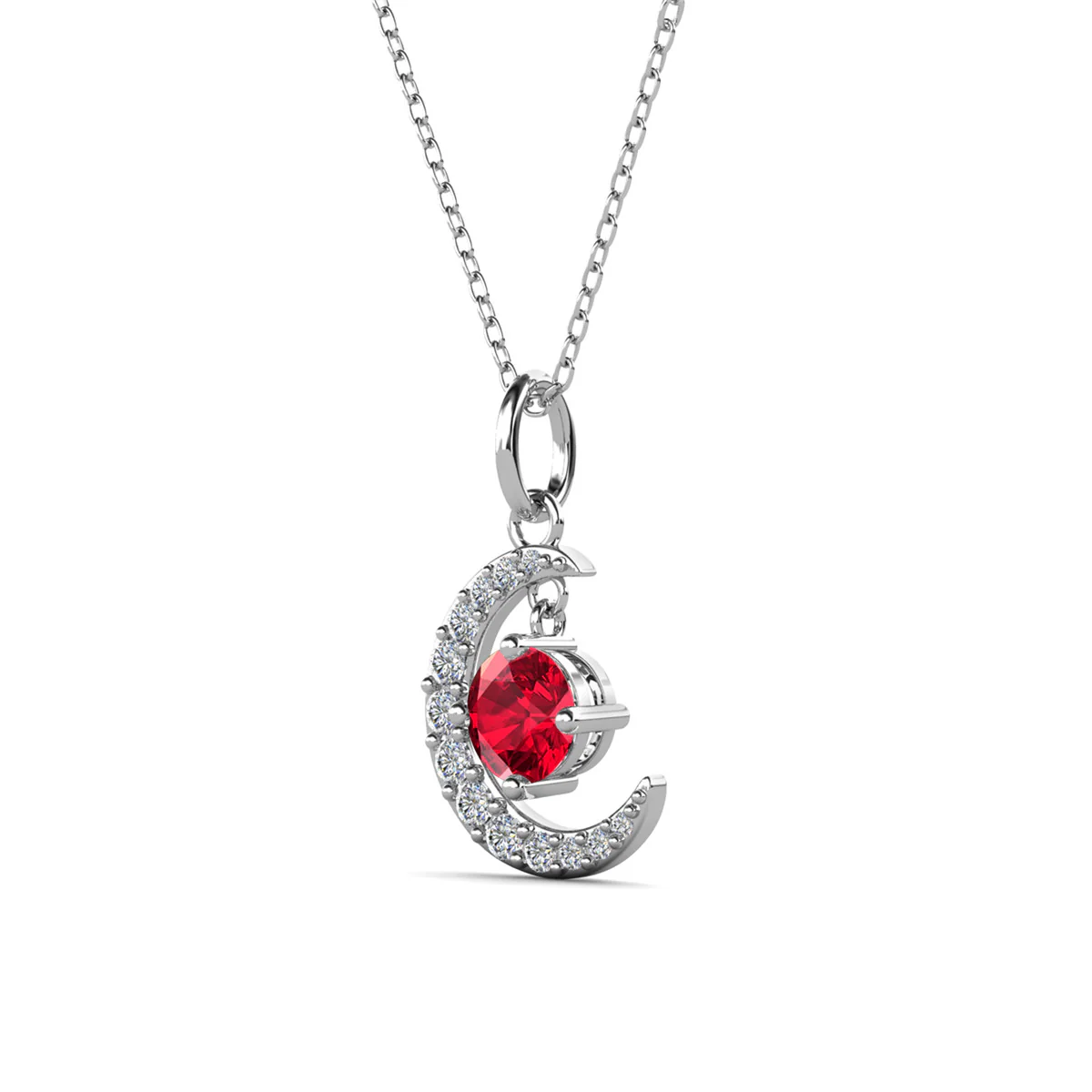 Luna July Birthstone Ruby Necklace 18k White Gold Plated Crescent Pendant Necklace with Round Cut Swarovski Crystals - Image 7
