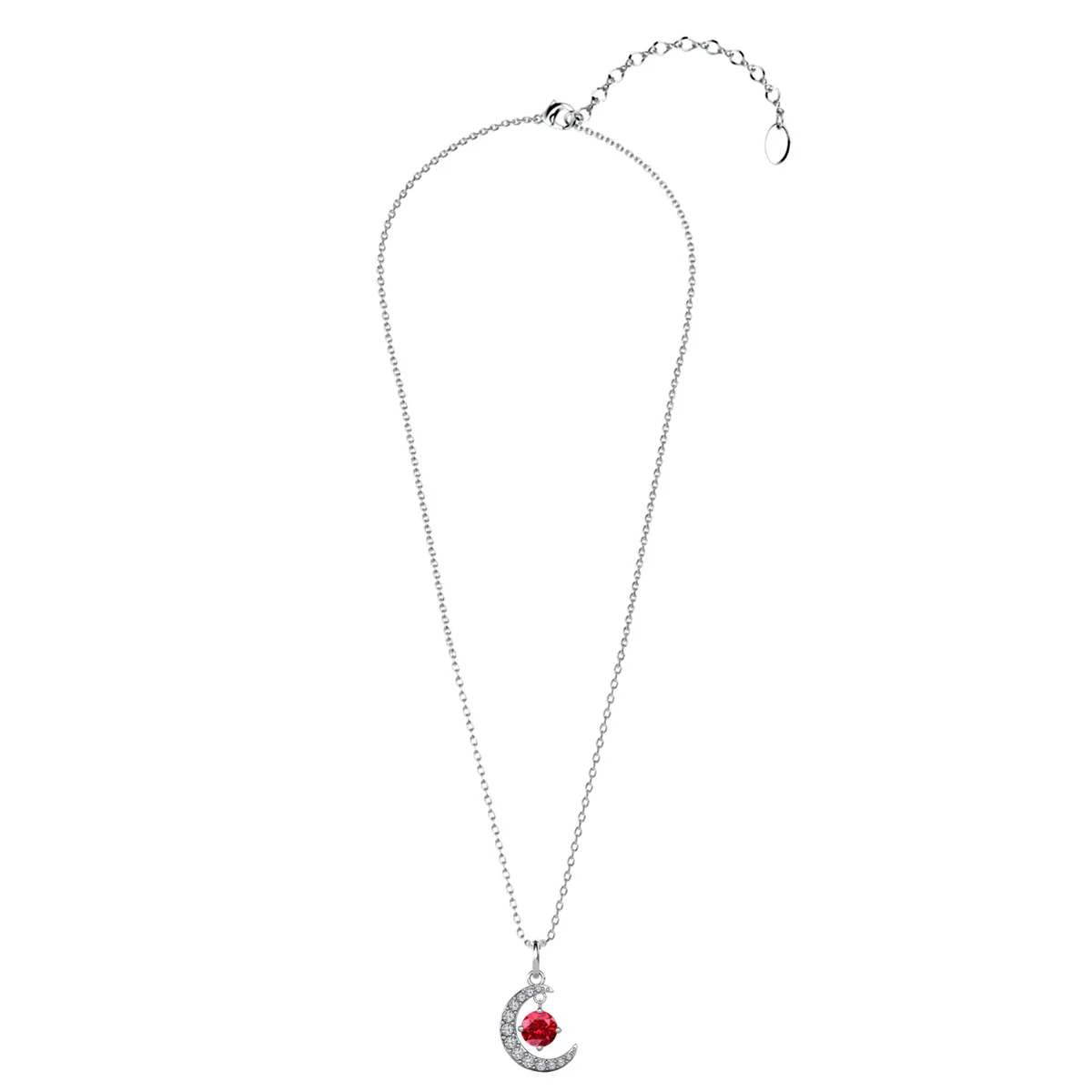 Luna July Birthstone Ruby Necklace 18k White Gold Plated Crescent Pendant Necklace with Round Cut Swarovski Crystals - Image 8