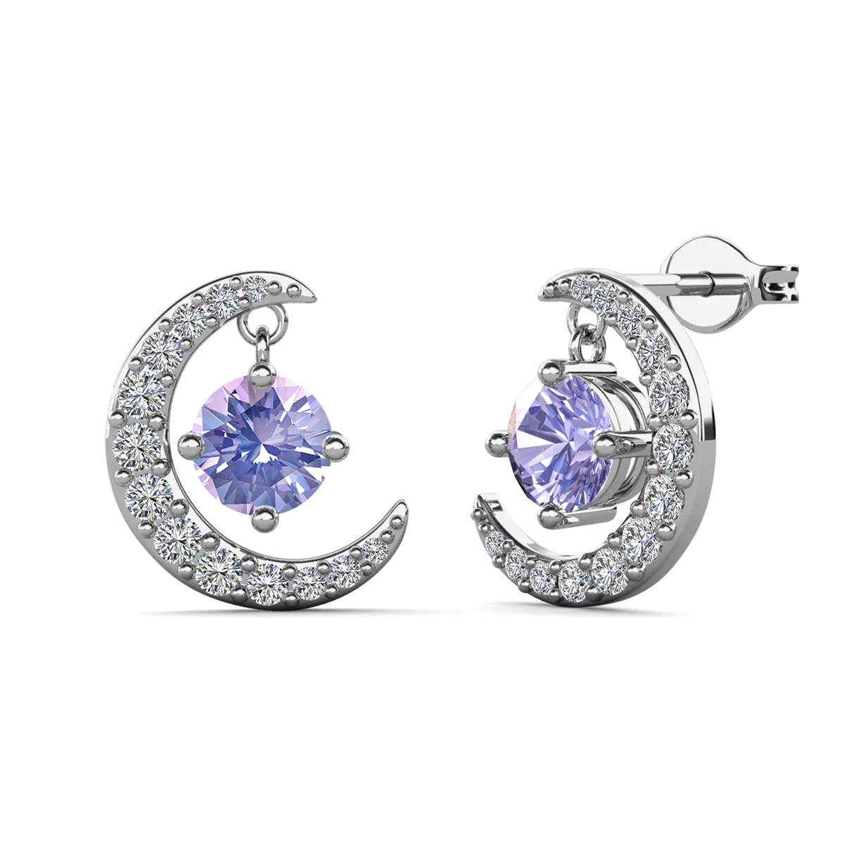 Luna June Birthstone Alexandrite Earrings 18k White Gold Plated Crescent Stud Earrings with Round Cut Swarovski Crystals - Image 6