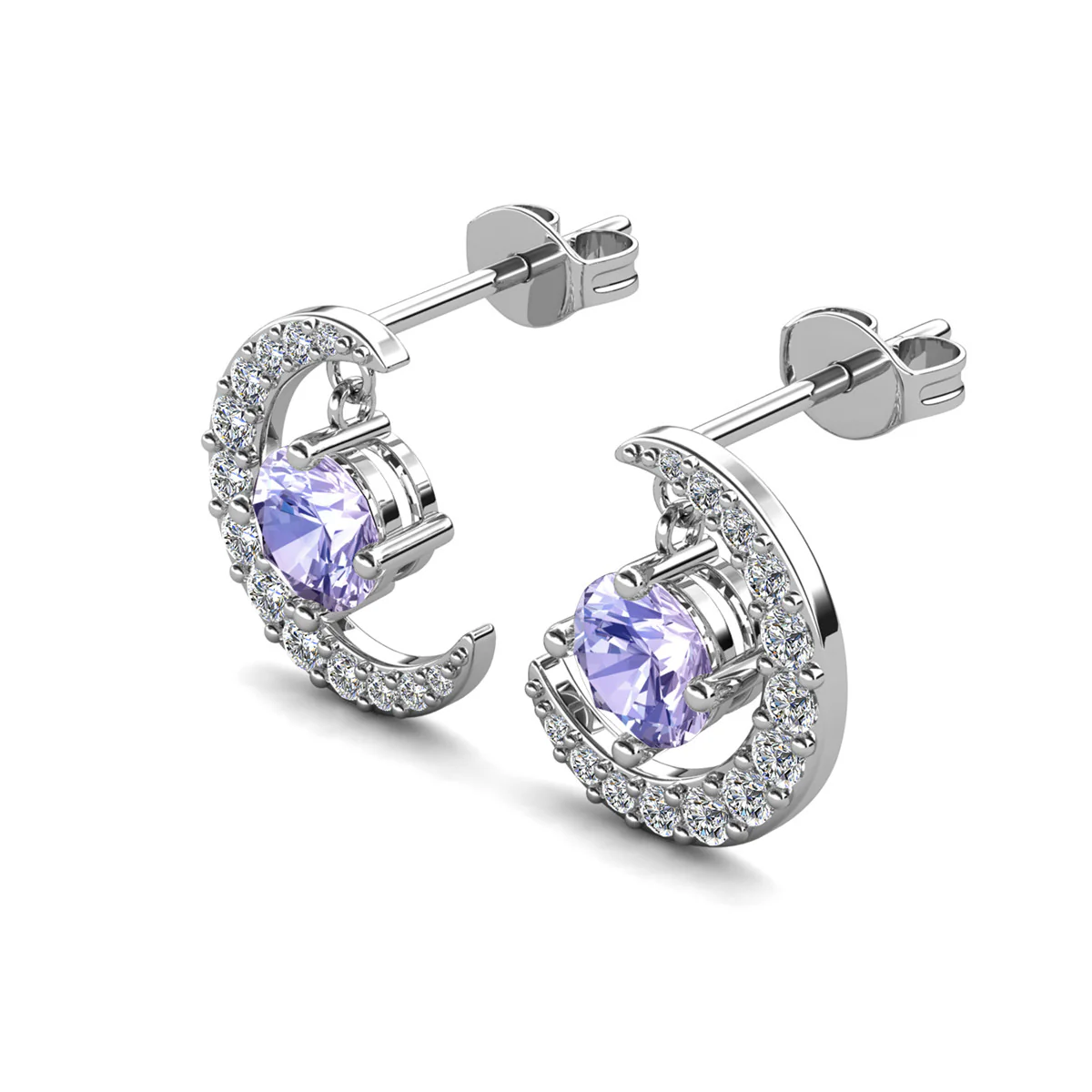 Luna Birthstone 18k White Gold Plated Crescent Stud Earrings with Round Cut Swarovski Crystals - Image 28
