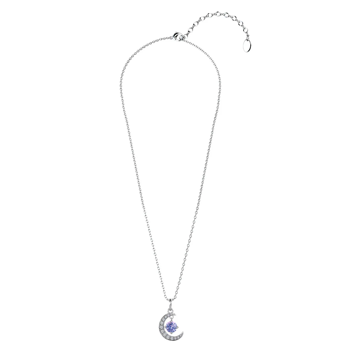 Luna June Birthstone Alexandrite Necklace 18k White Gold Plated Crescent Pendant Necklace with Round Cut Swarovski Crystals - Image 8