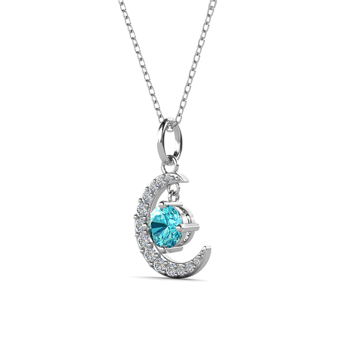 Luna Birthstone Necklace 18k White Gold Plated Crescent Pendant Necklace with Round Cut Swarovski Crystals - Image 13