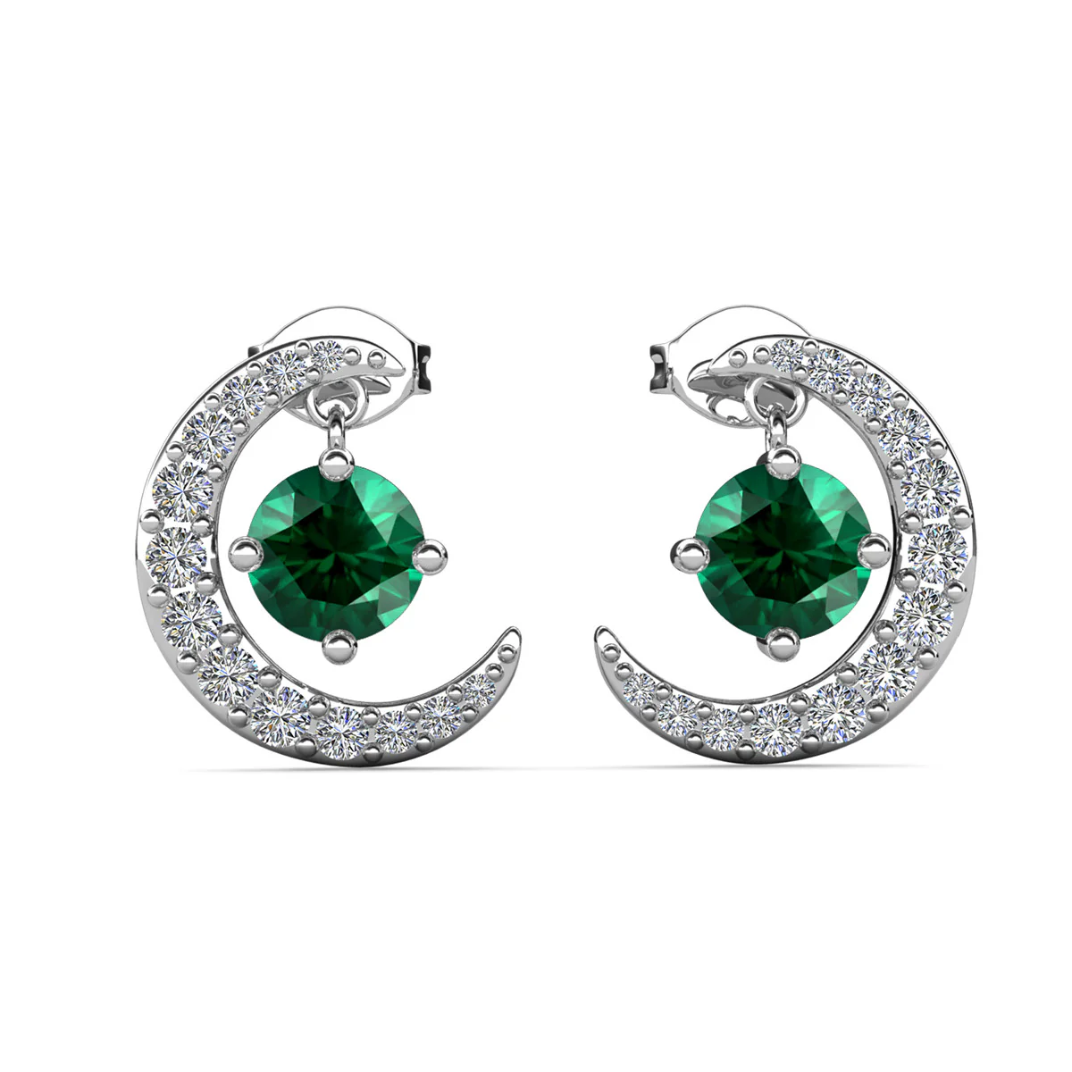 Luna Birthstone 18k White Gold Plated Crescent Stud Earrings with Round Cut Swarovski Crystals - Image 23