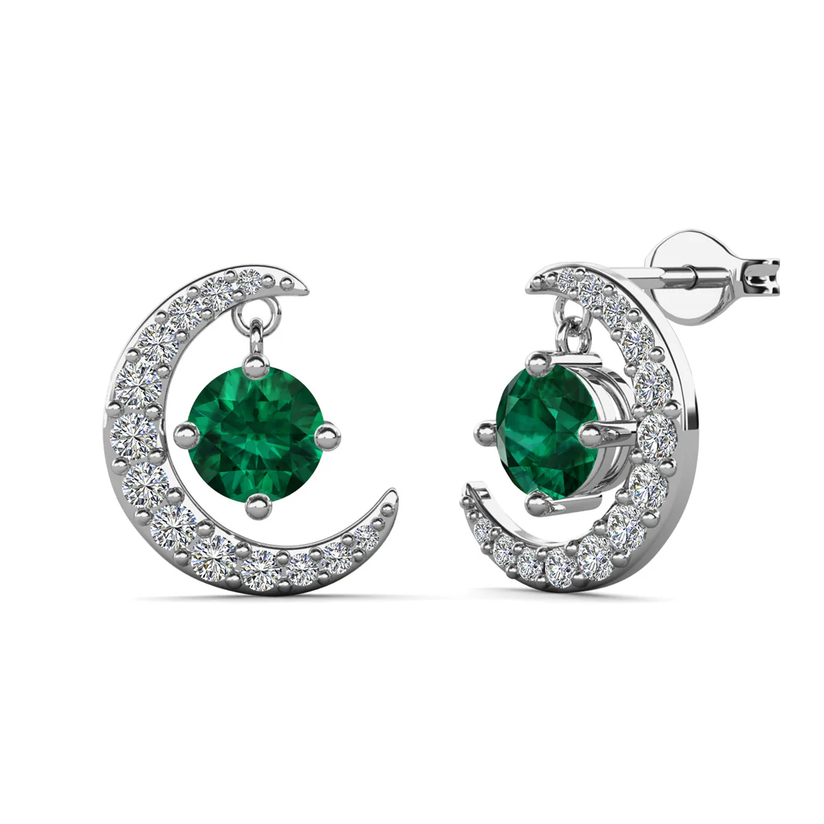 Luna May Birthstone Emerald Earrings 18k White Gold Plated Crescent Stud Earrings with Round Cut Swarovski Crystals - Image 6