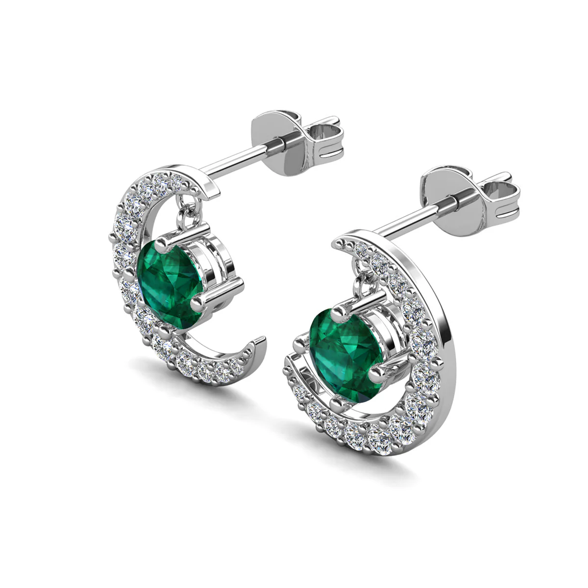 Luna Birthstone 18k White Gold Plated Crescent Stud Earrings with Round Cut Swarovski Crystals - Image 24